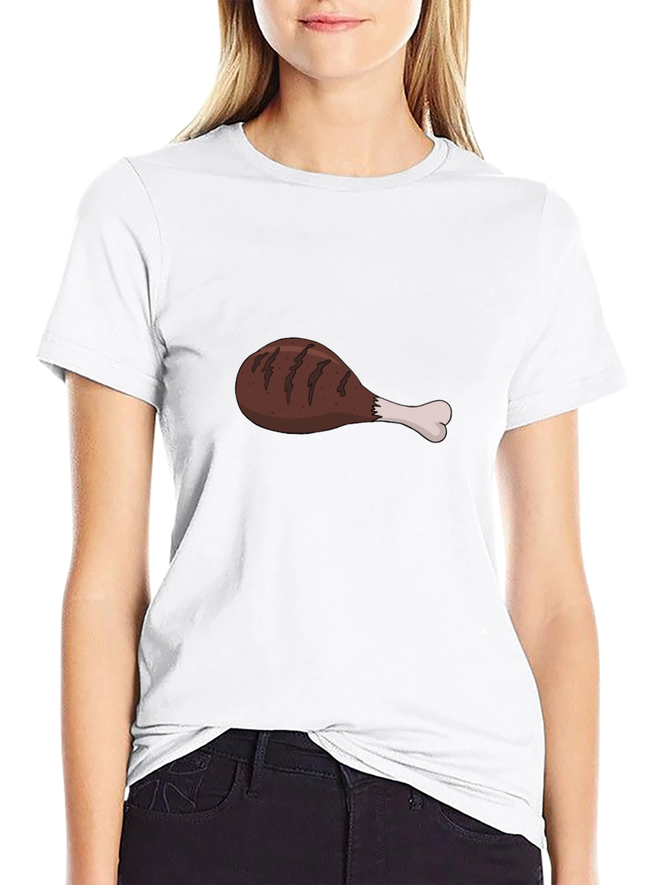 Black Funny Chicken Leg Graphic Black T-Shirt view 9