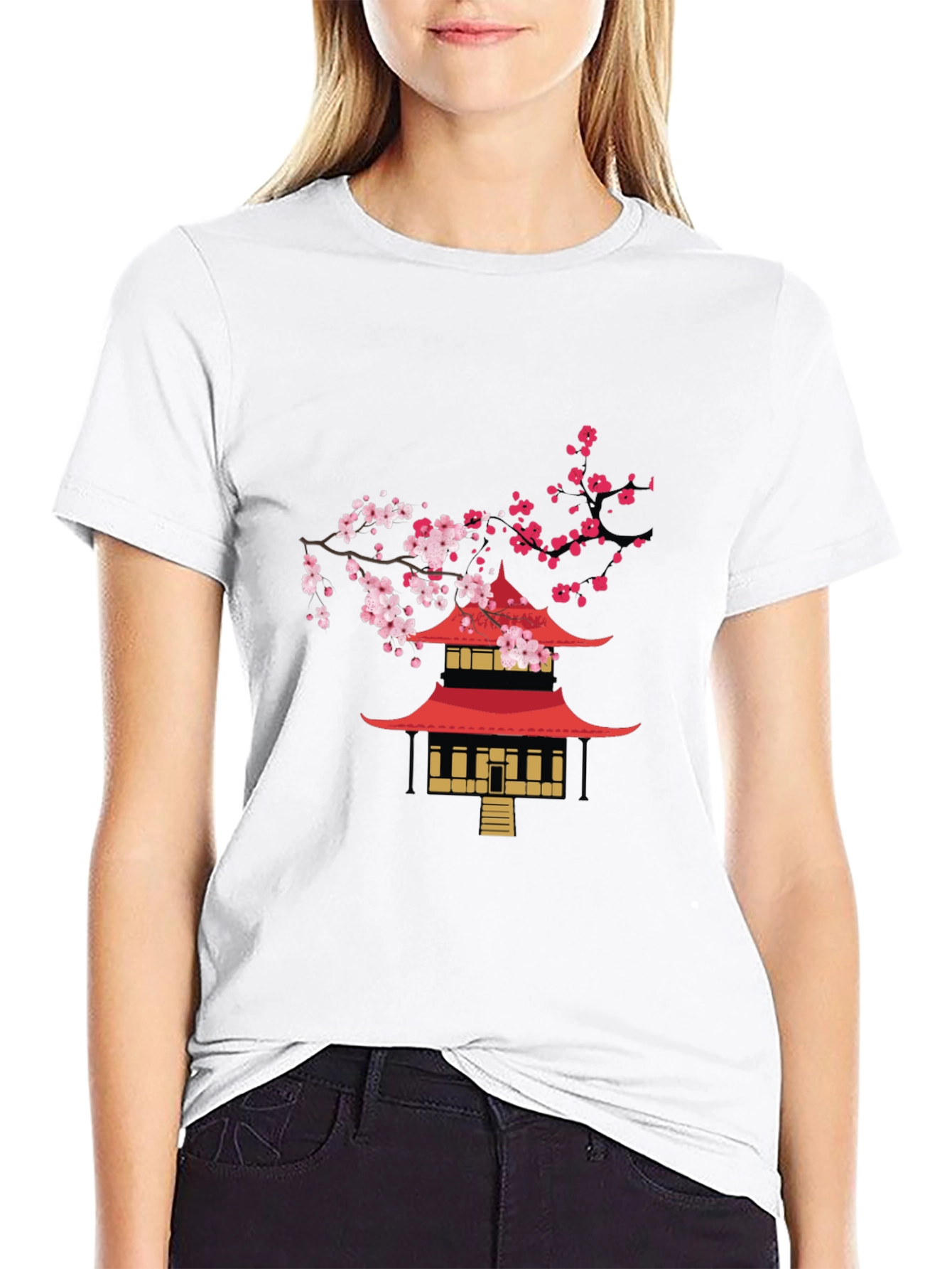 Black Pagoda Blossom Graphic T-Shirt view 9