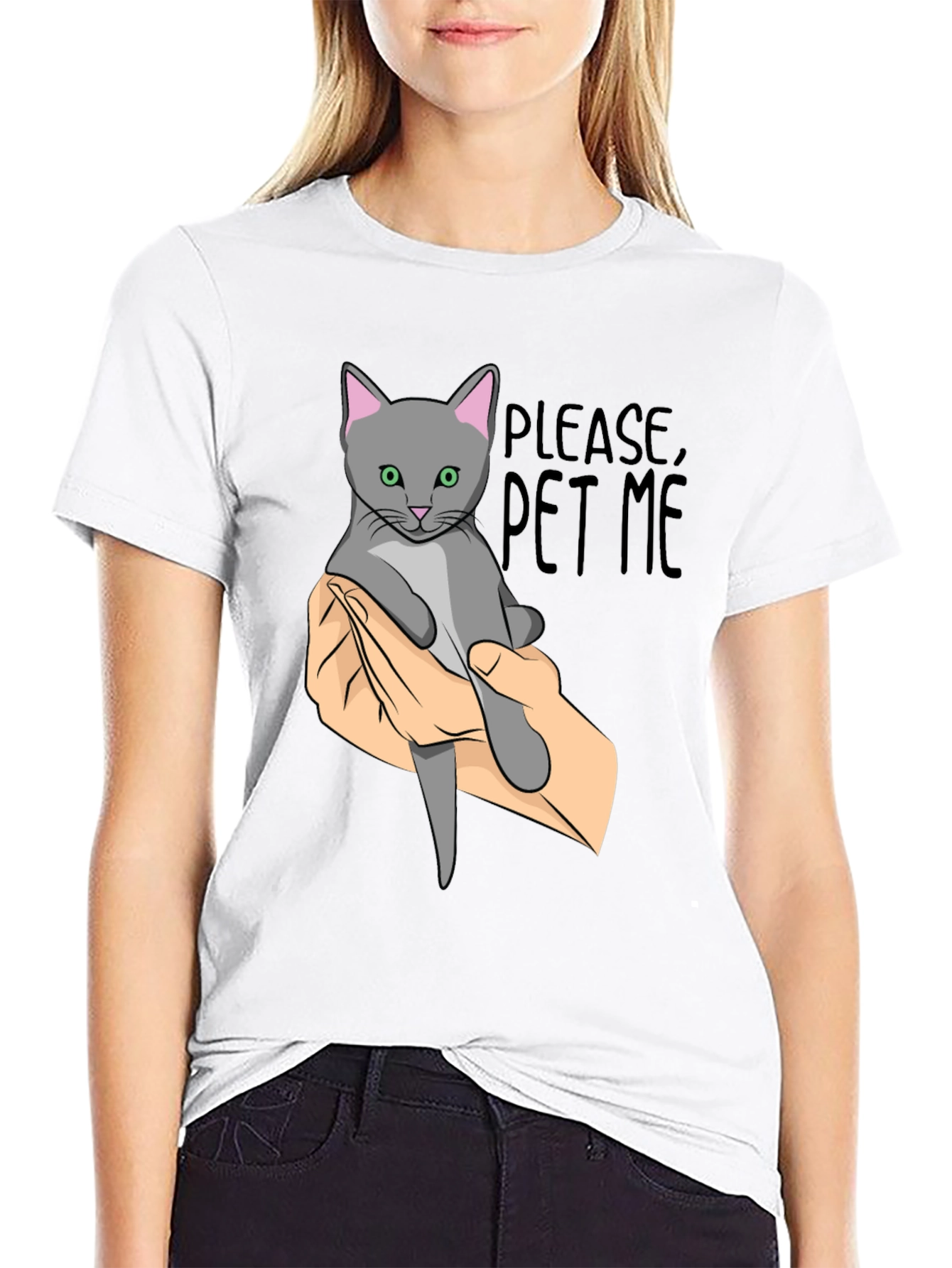 Black Please Pet Me Cat Graphic T-Shirt view 9