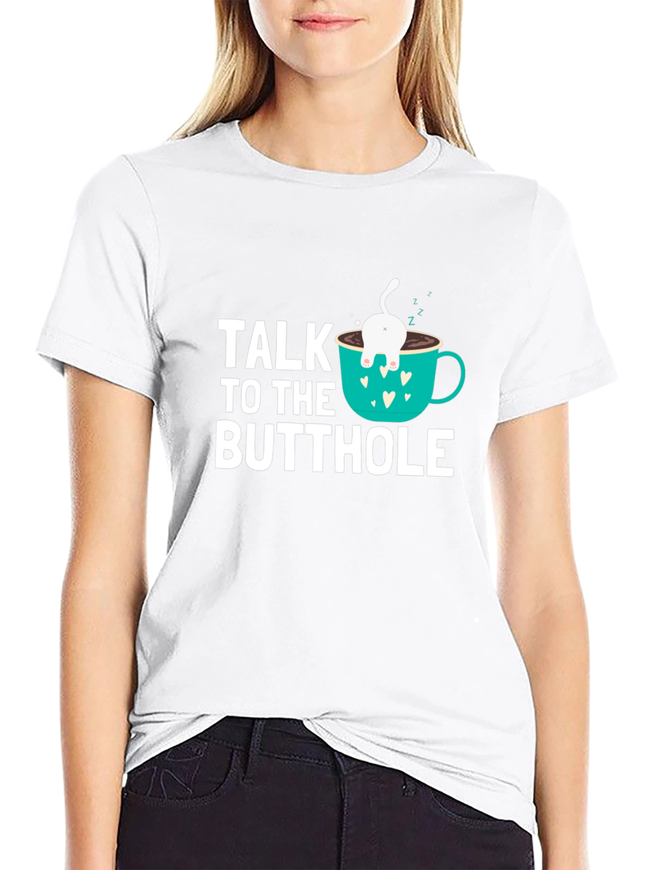 Black Talk to the Butthole Funny Cat Coffee T-Shirt view 9