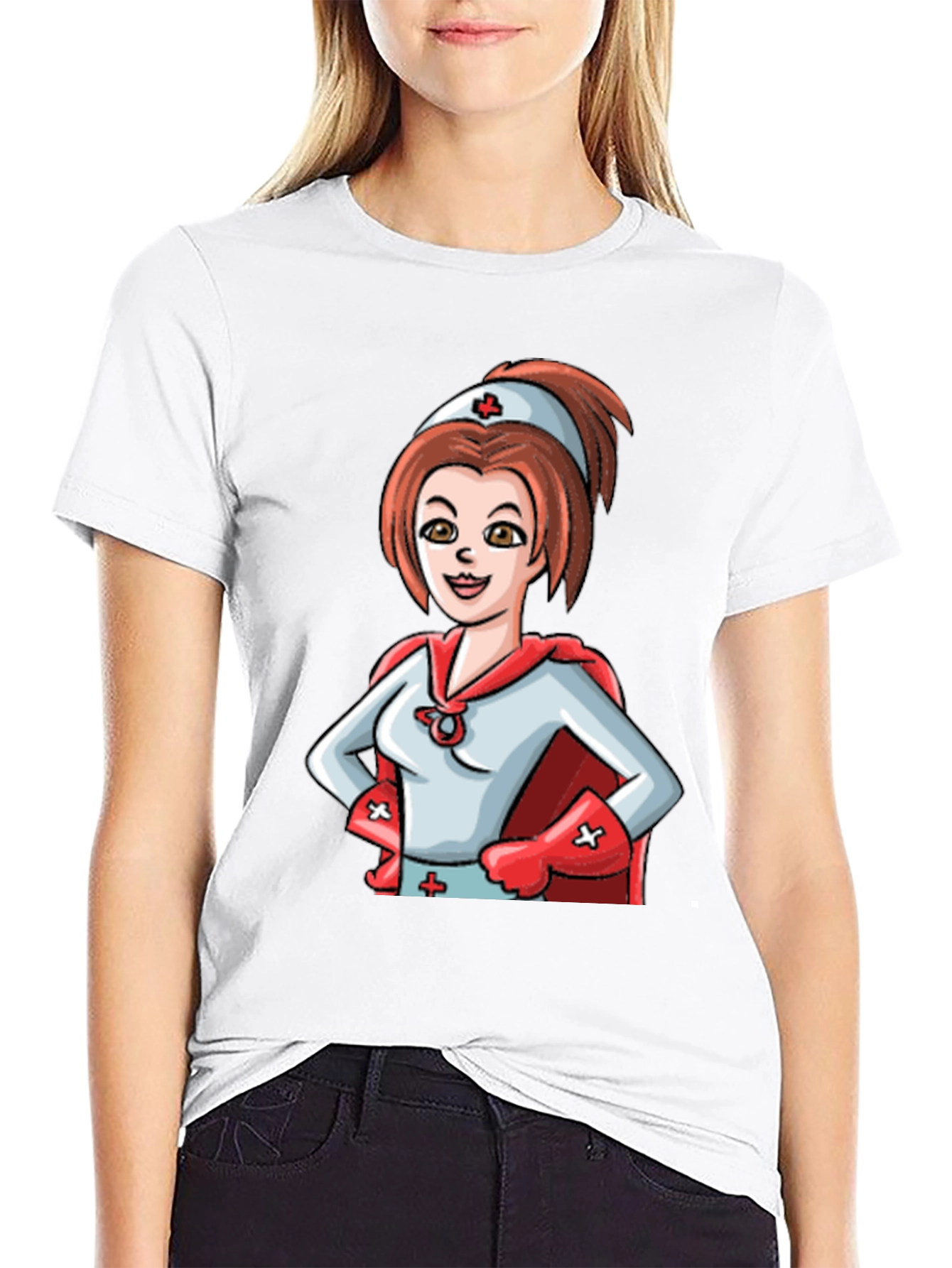 Black Nurse Superhero T-Shirt - Black Cotton Tee view 9