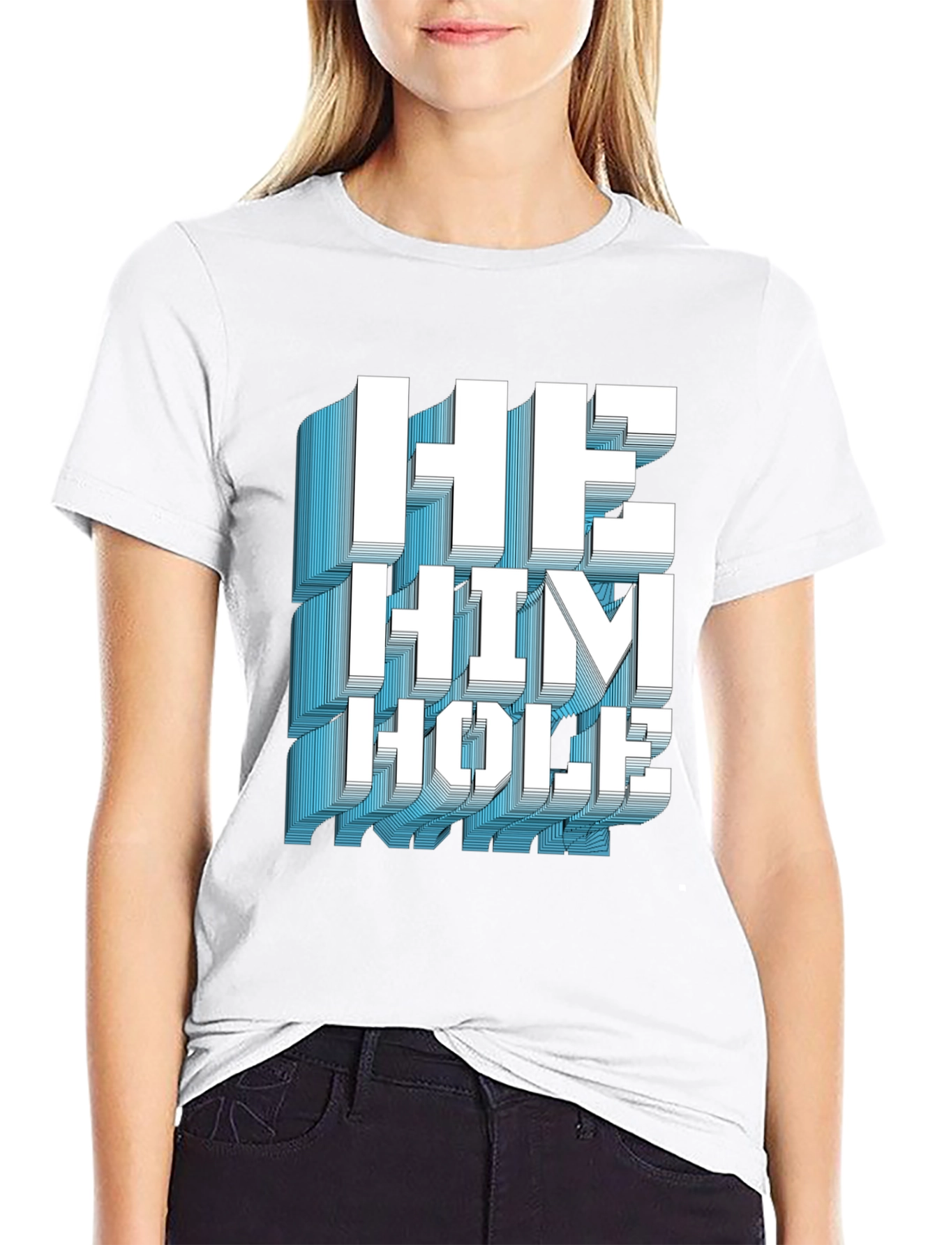 Black He Him Hole Graphic T-Shirt view 9