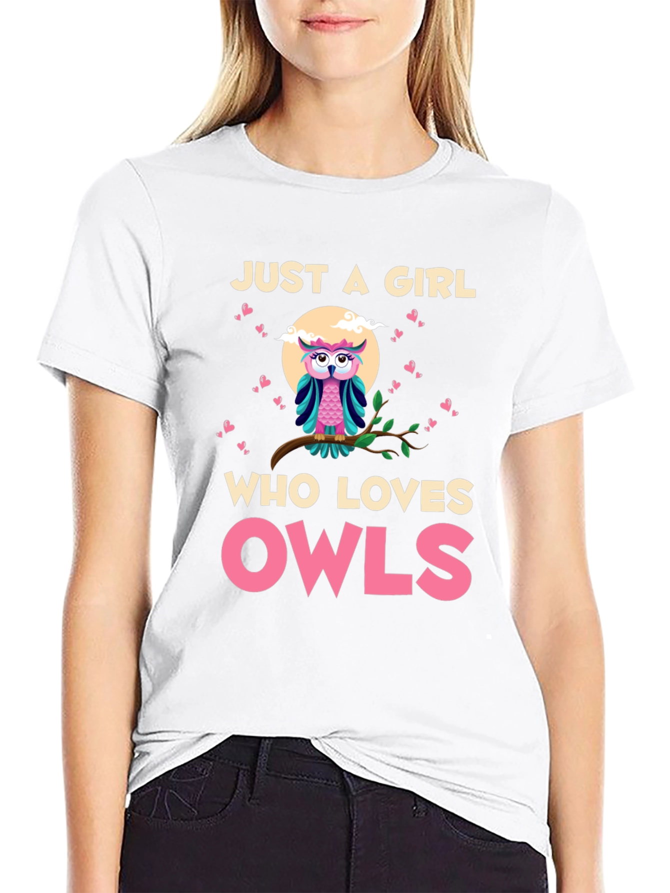 Black Just a Girl Who Loves Owls T-Shirt view 9