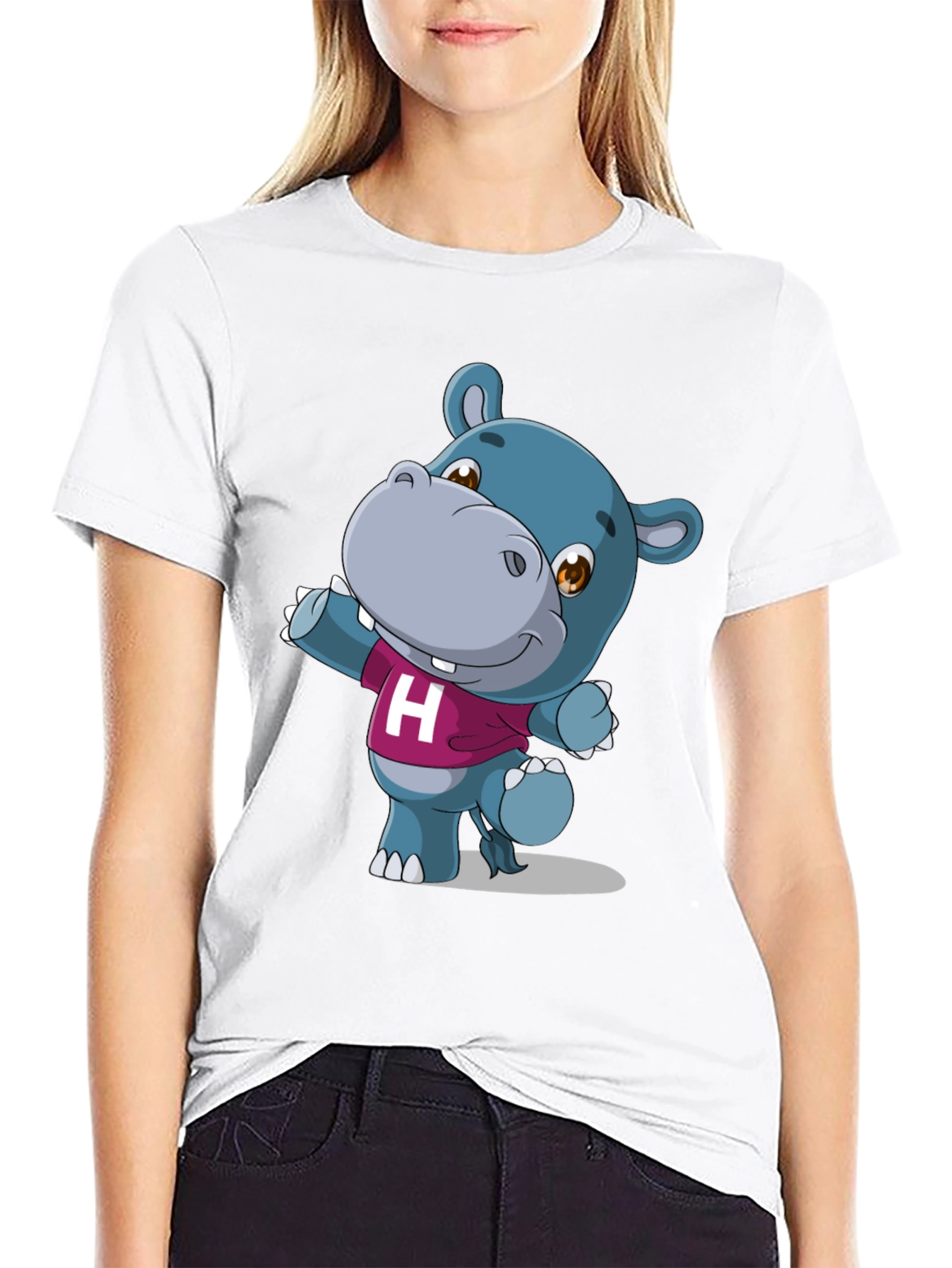 Black Cute Hippo Graphic Tee - Black Unisex Shirt view 9