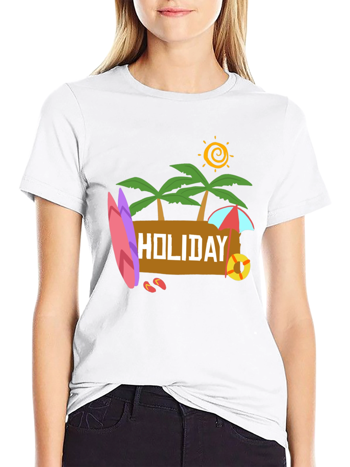 Black Holiday Beach T-Shirt - Black Cotton Tee view 9