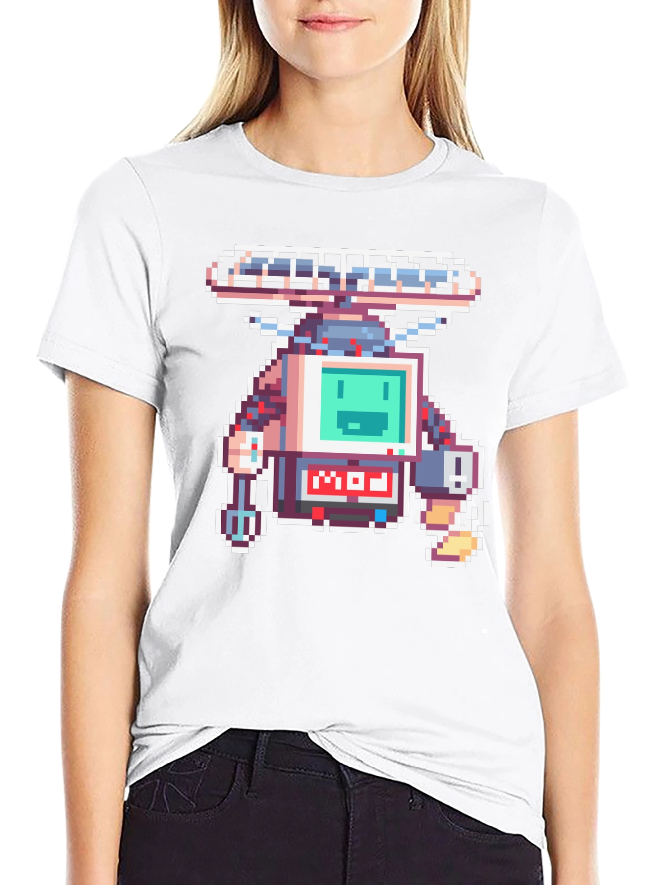 Black Retro Pixel Robot Graphic T-Shirt view 9