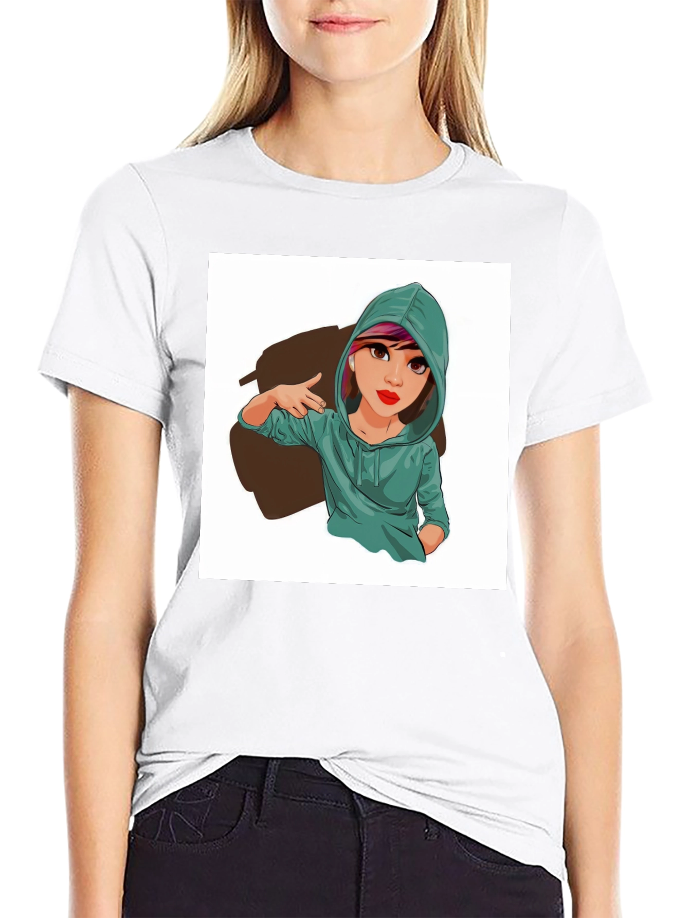 Black Cartoon Girl Graphic Print Tee - Trendy Casual Style view 9