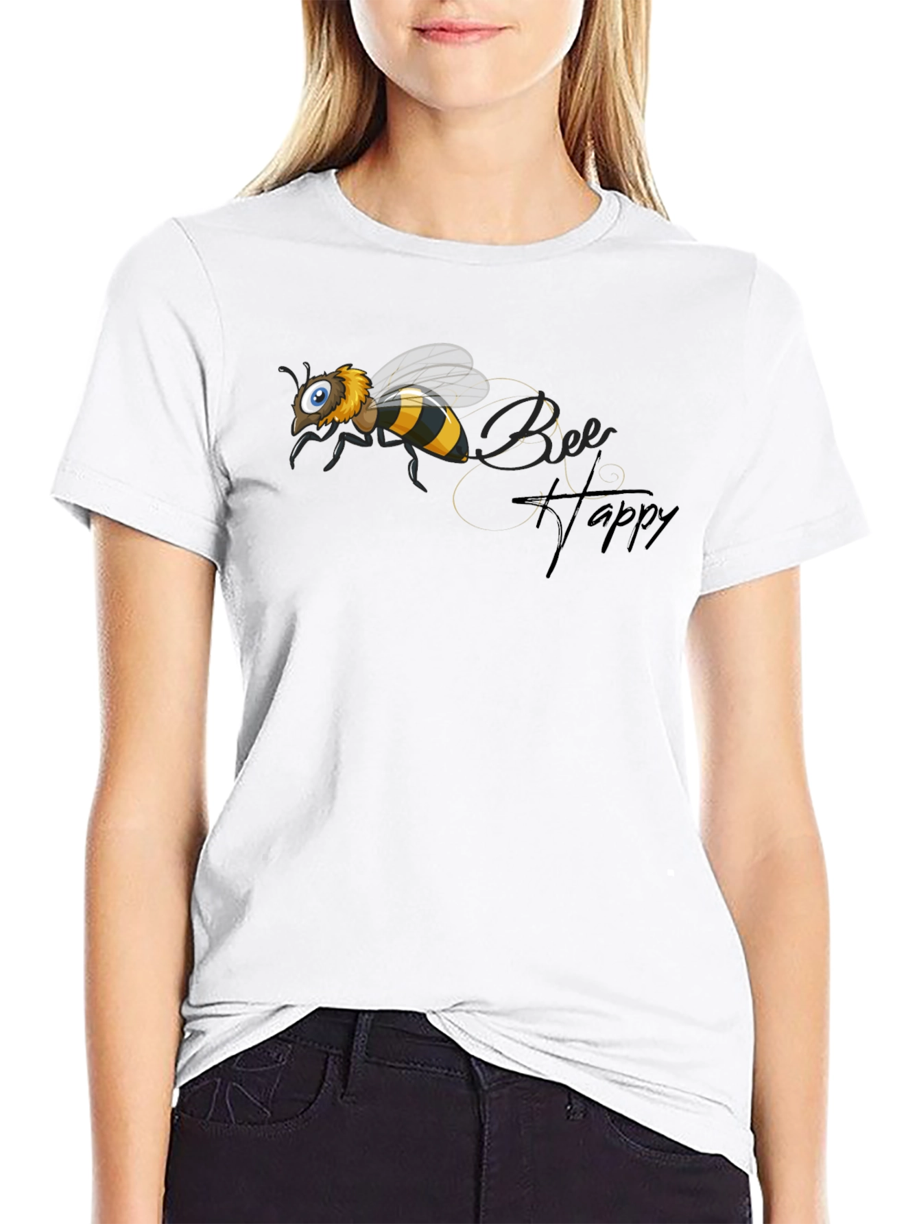Black Bee Happy T-Shirt - Black Graphic Tee view 9