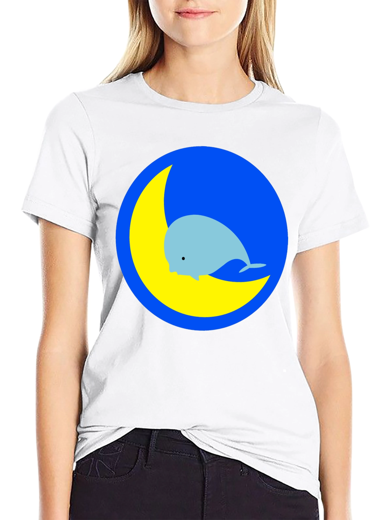 Black Whimsical Whale & Moon Graphic Tee - Black Cotton Blend view 9