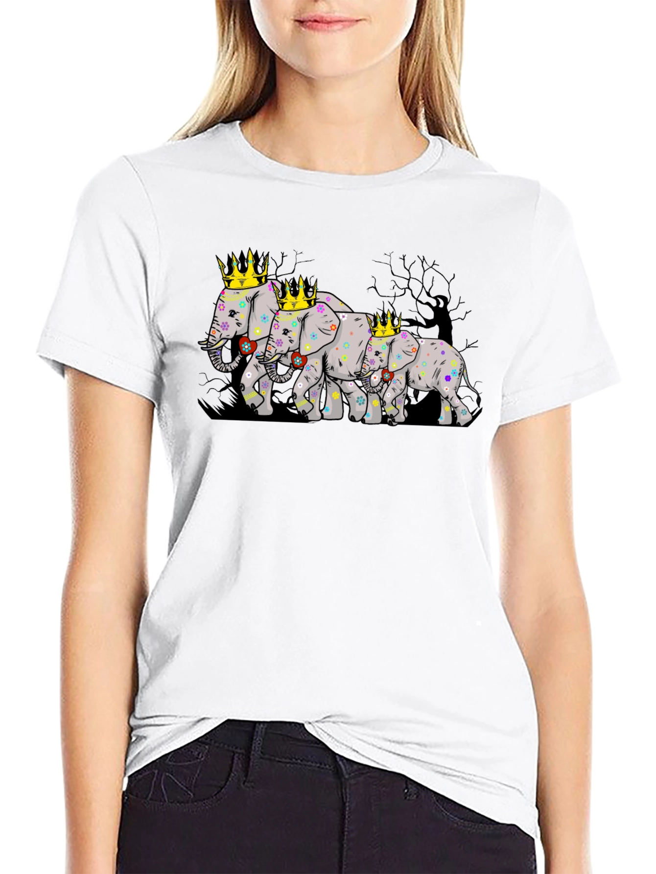 Black Elephant Family Crowned T-Shirt view 9
