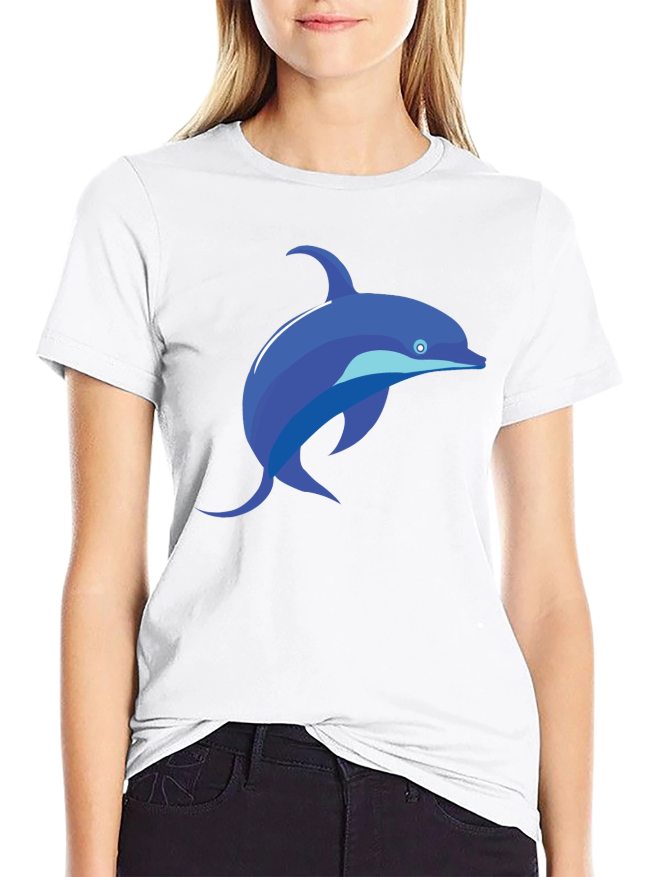 Black Black T-Shirt with Blue Dolphin Graphic Tee view 9