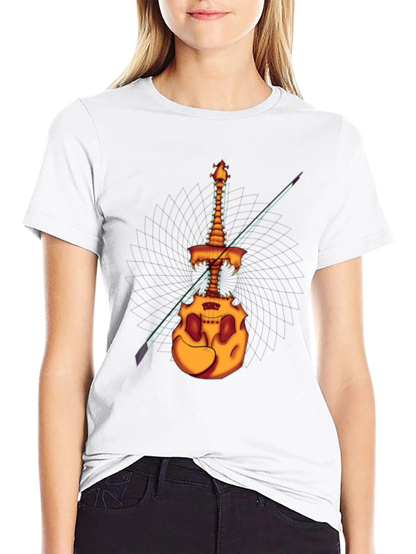 Black Spooky Skeleton Violin T-Shirt - Unique Halloween Design view 9