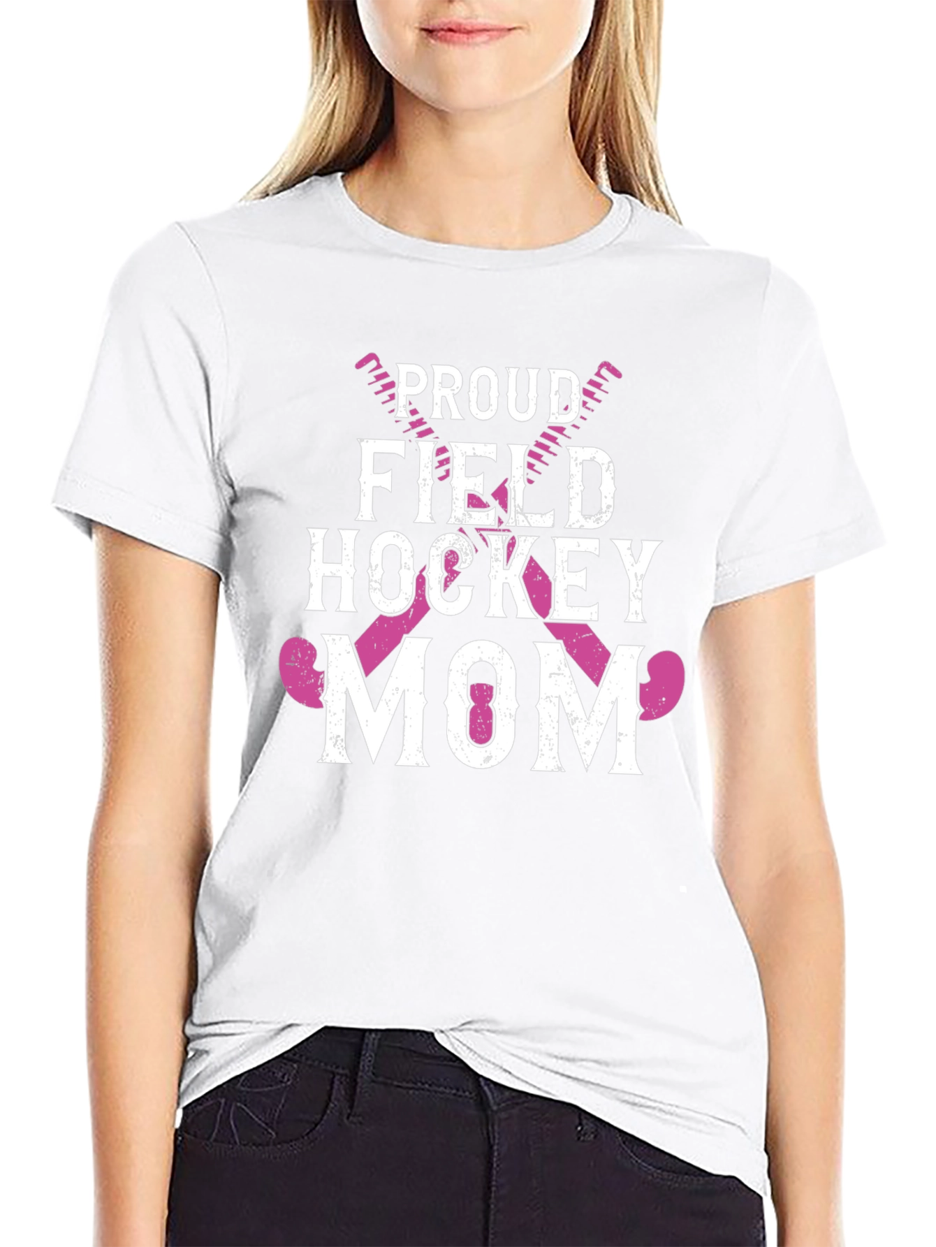 Black Proud Field Hockey Mom Graphic T-Shirt view 9