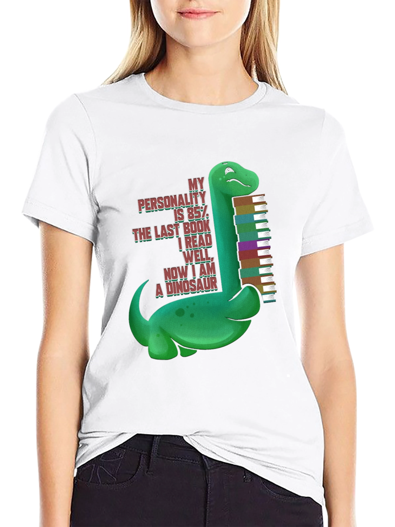 Black Dinosaur Book Lover T-Shirt - "My Personality is 85%" view 9