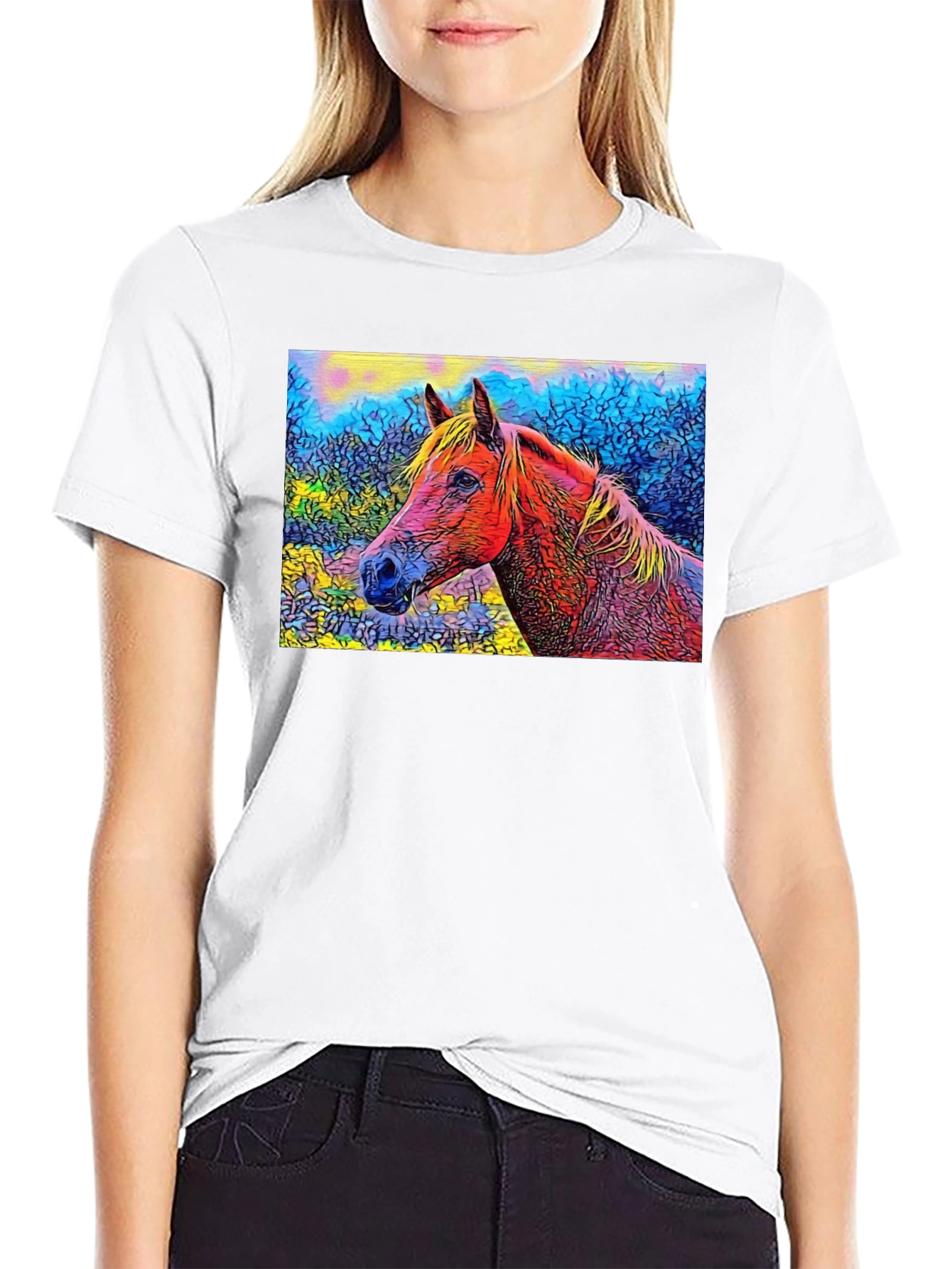 Black Horse Art T-Shirt - Unique Graphic Tee view 9