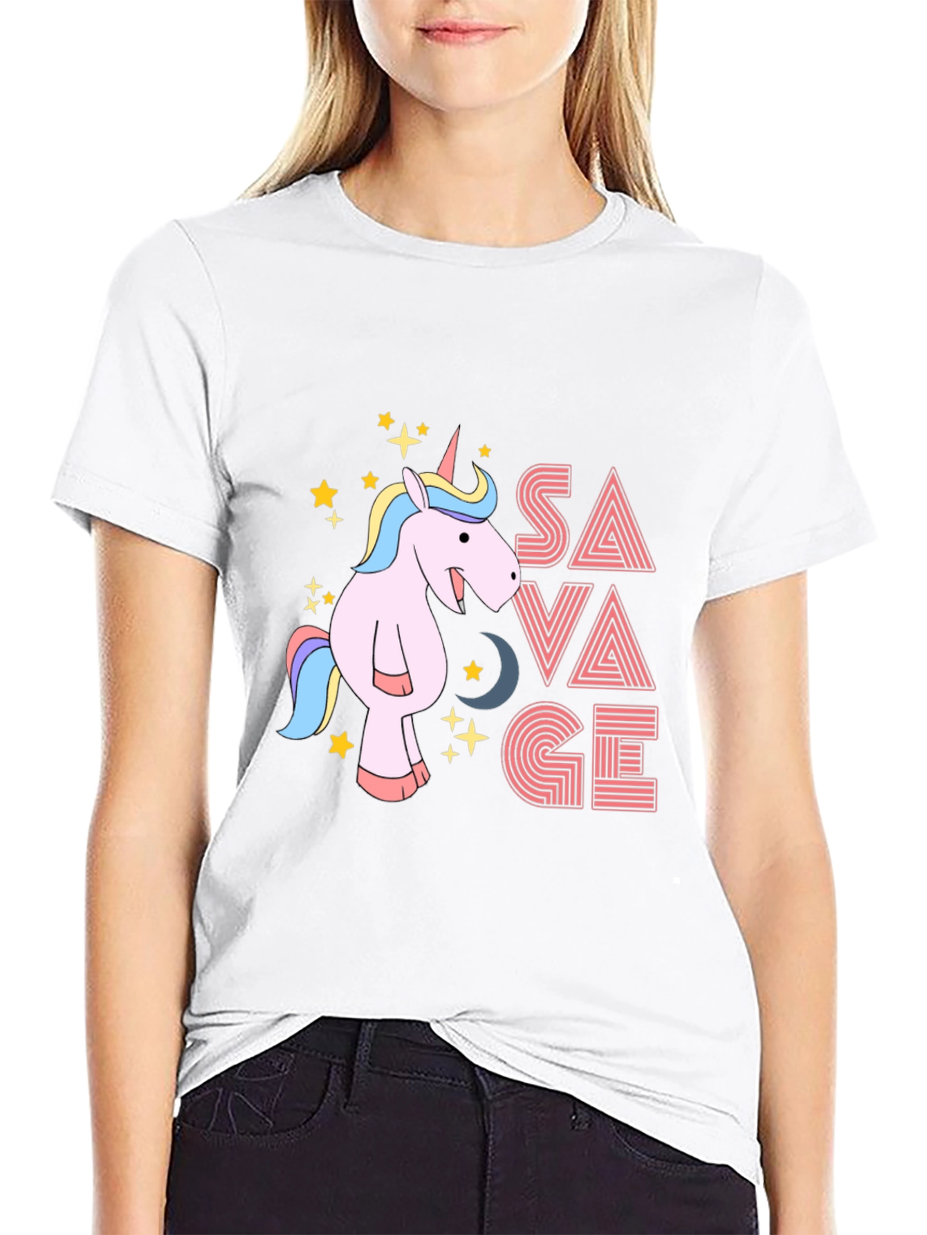 Black Savage Unicorn Graphic Tee - Black Cotton view 9