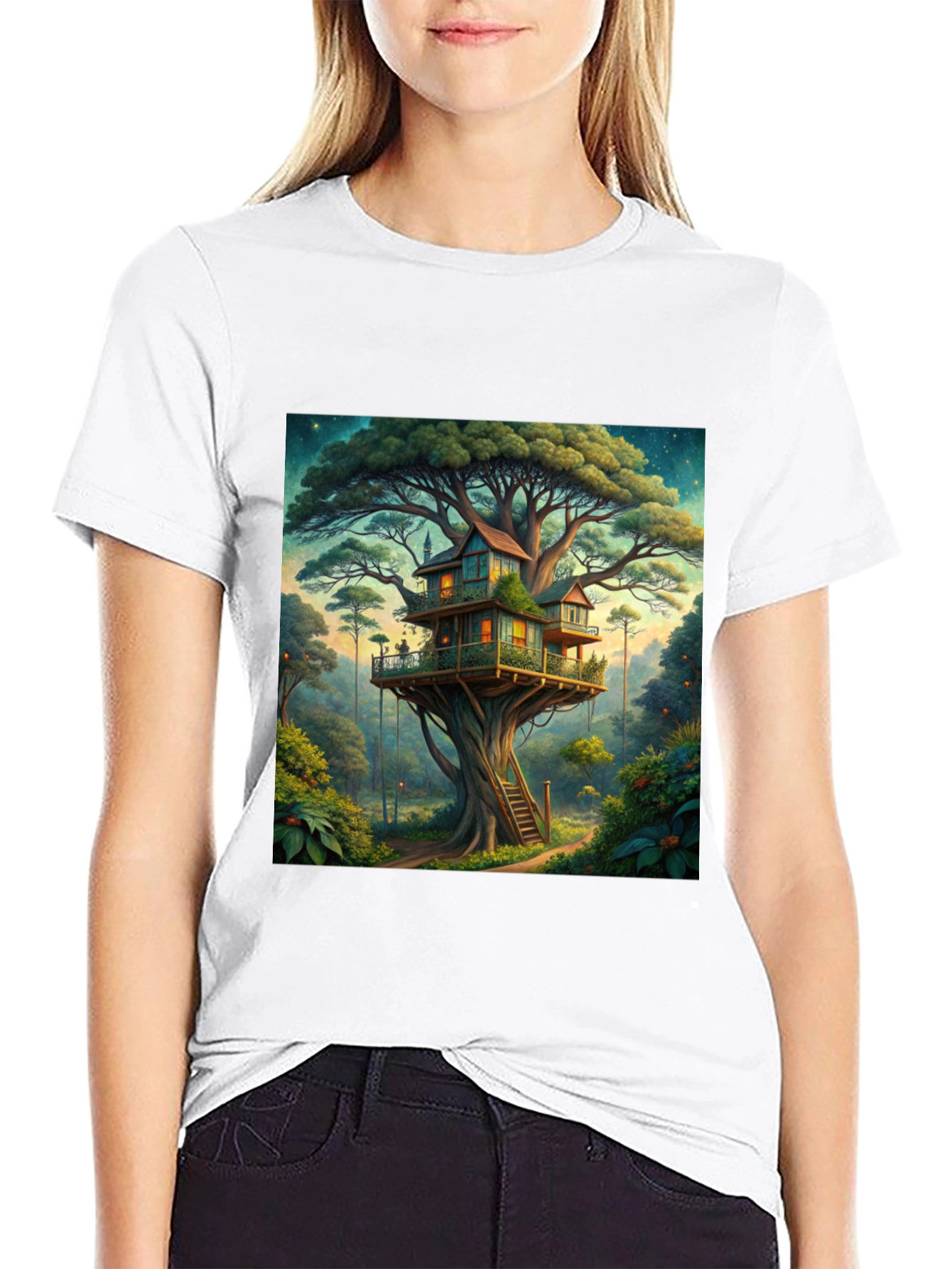 Black Treehouse Graphic Tee - Nature Lover's T-Shirt view 9