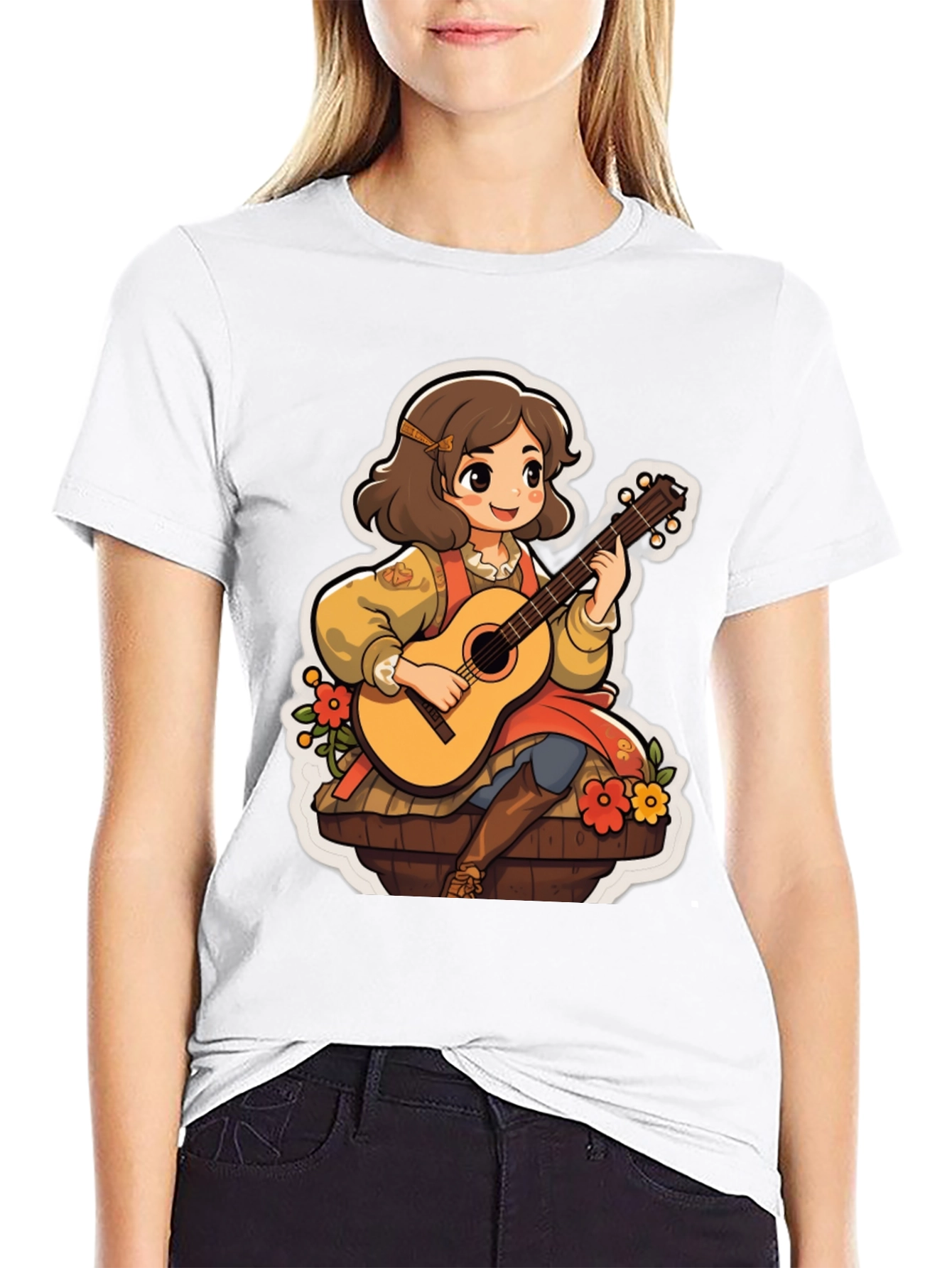 Black Guitar Girl T-Shirt - Musical Style view 9