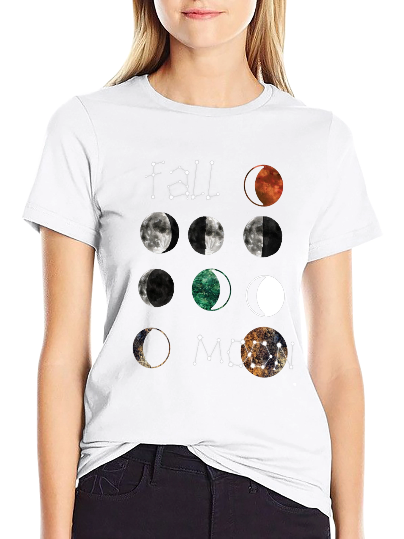 Black Moon Phases Graphic T-Shirt - Celestial Design view 9