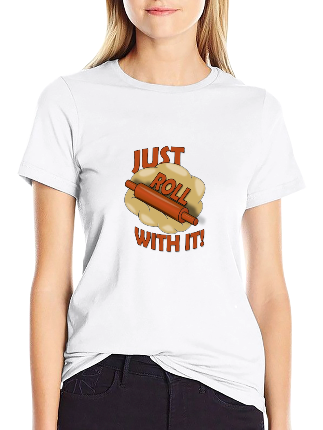 Black Just Roll With It Black T-Shirt - Funny Baking Tee view 9