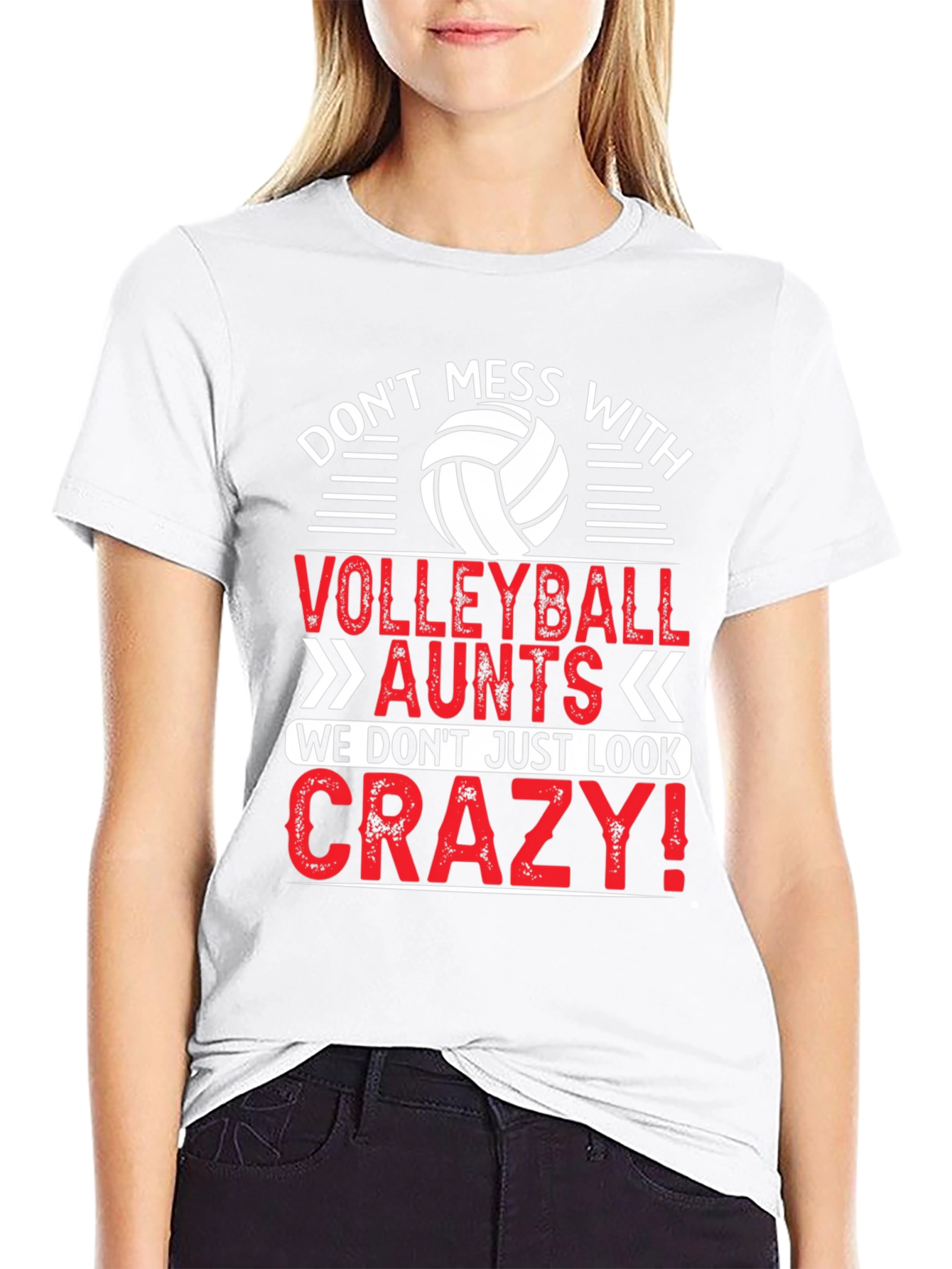 Black Volleyball Aunts Crazy Look T-Shirt view 9