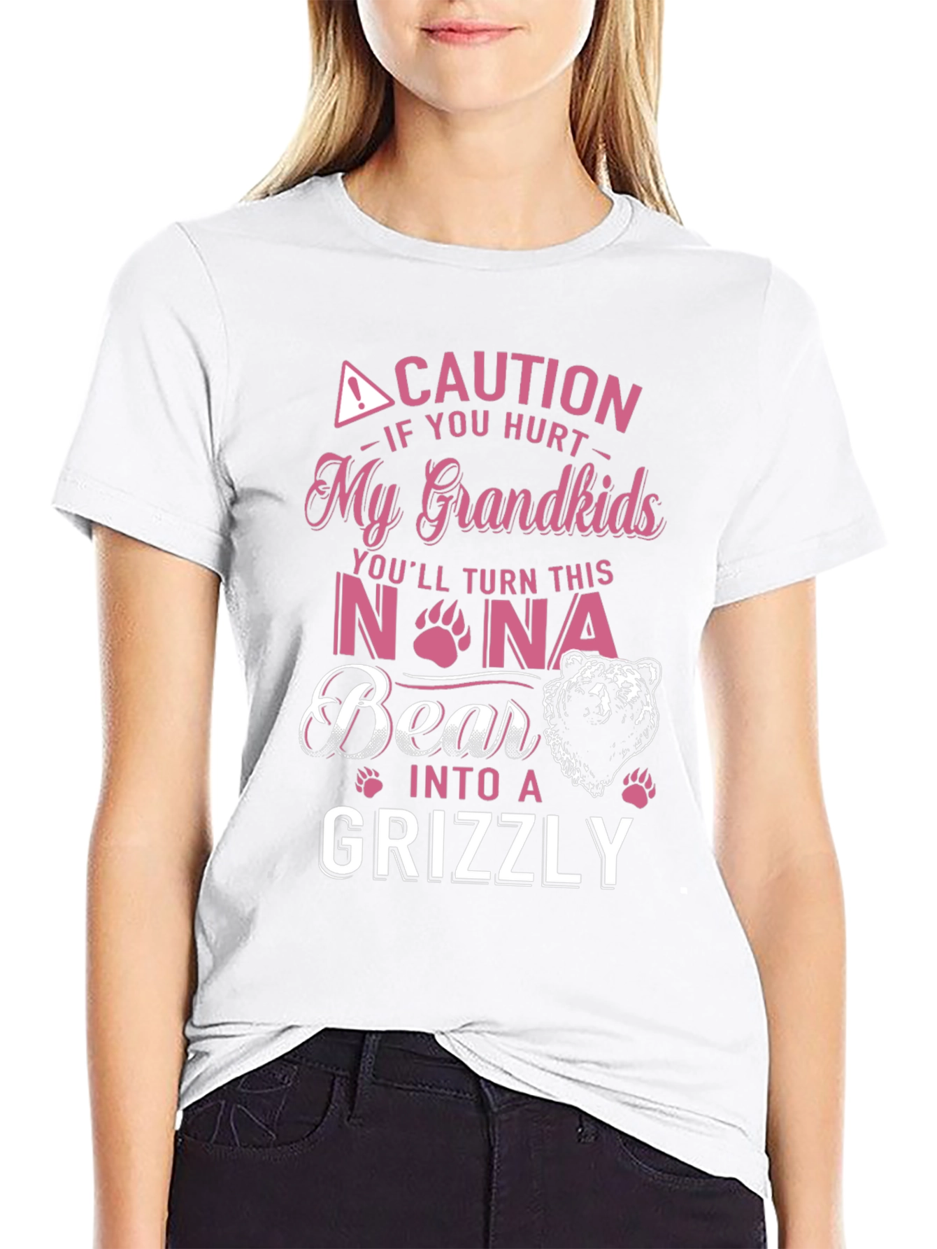 Black Caution Hurt My Grandkids Nona Bear Grizzly T-Shirt view 9
