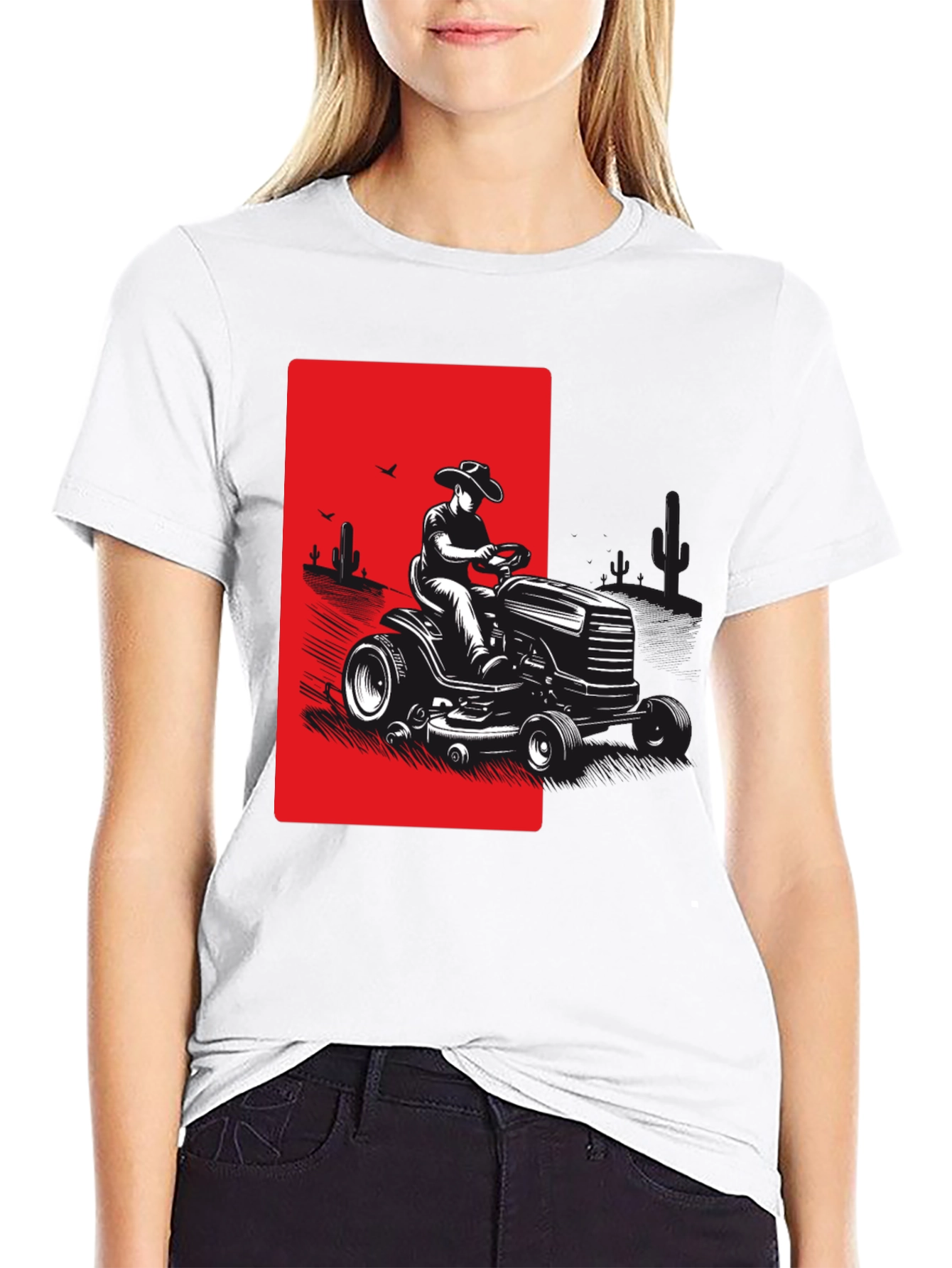 Black Cowboy Lawn Mower Graphic Tee - Black view 9