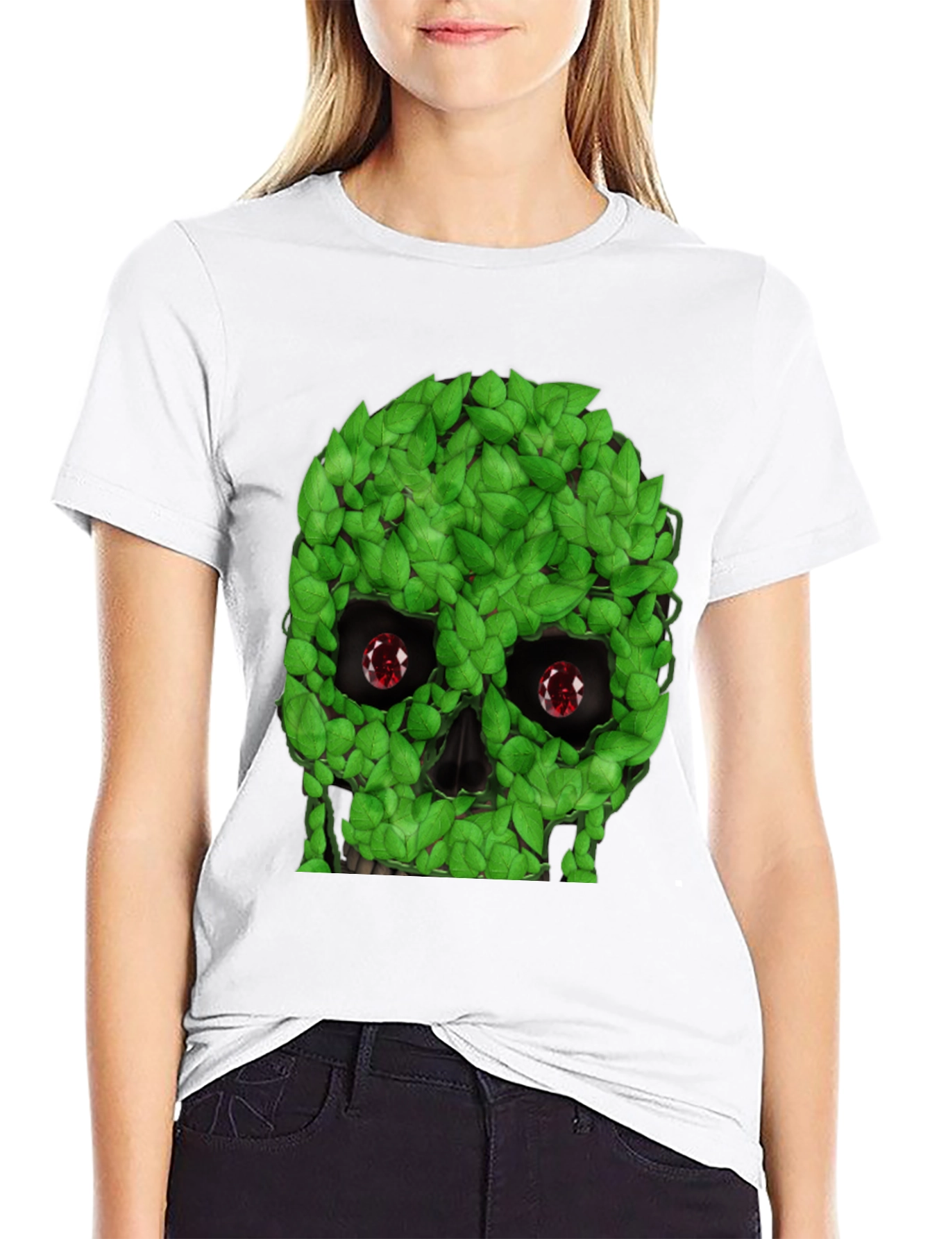 Black Leaf Skull Graphic T-Shirt - Unique Design view 9