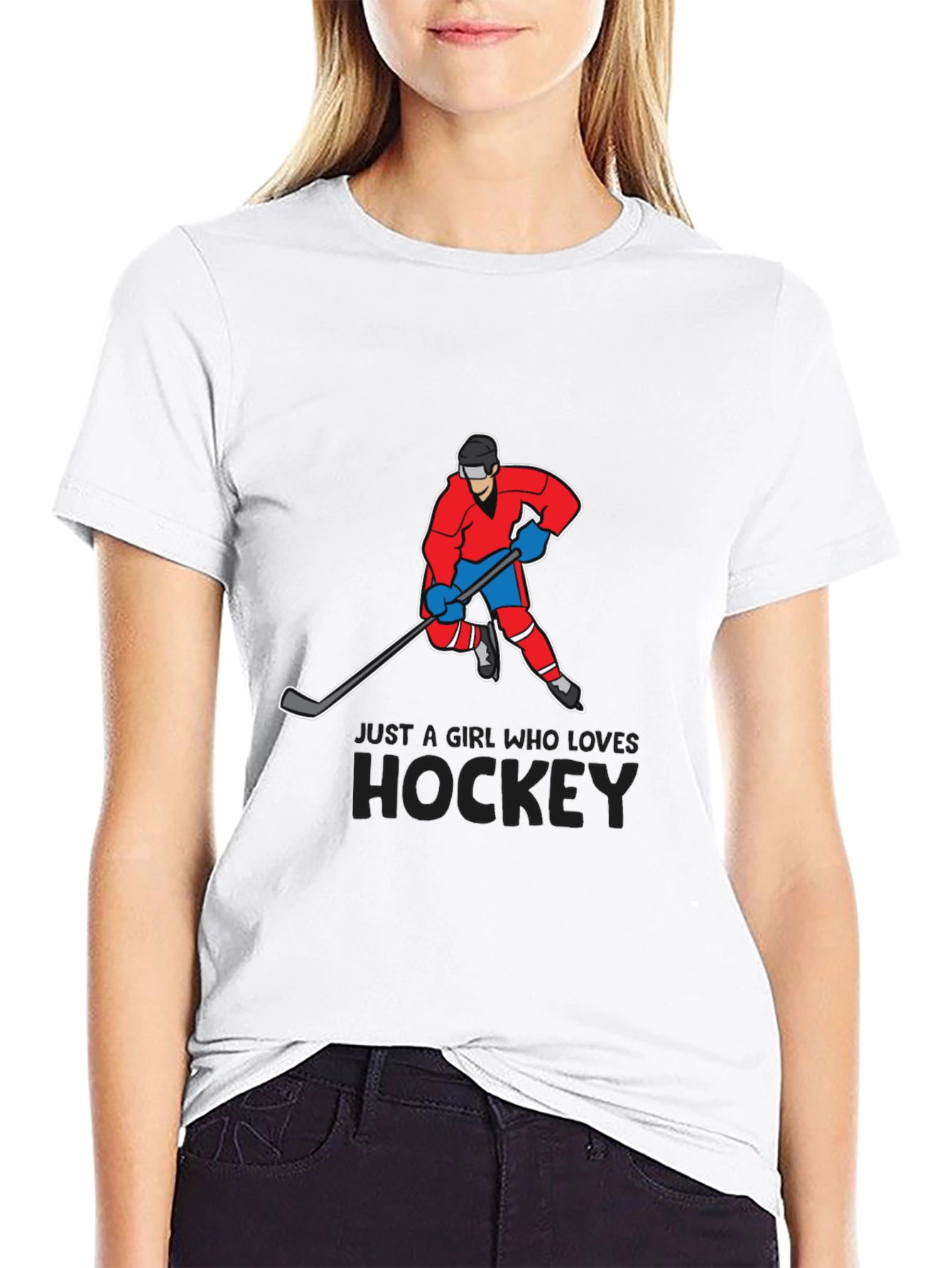 Black Hockey Lover T-Shirt - Just a Girl Who Loves Hockey Tee view 9