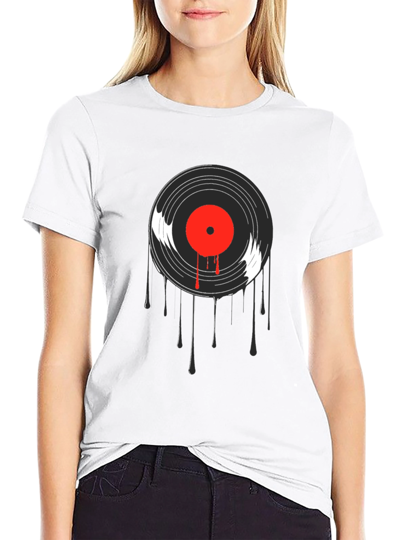 Black Retro Vinyl Record Graphic T-Shirt view 9