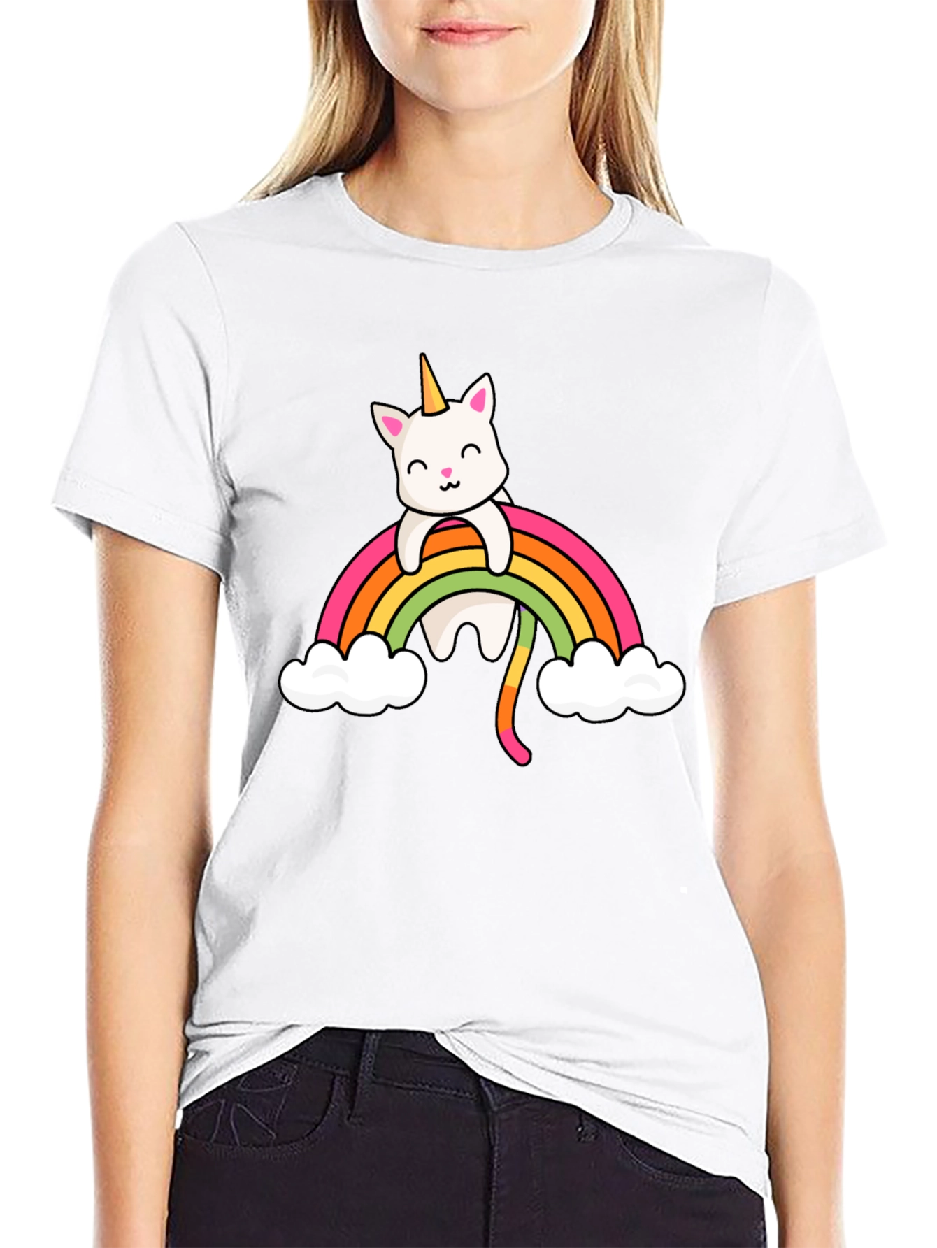 Black Unicorn Cat Rainbow T-Shirt view 9