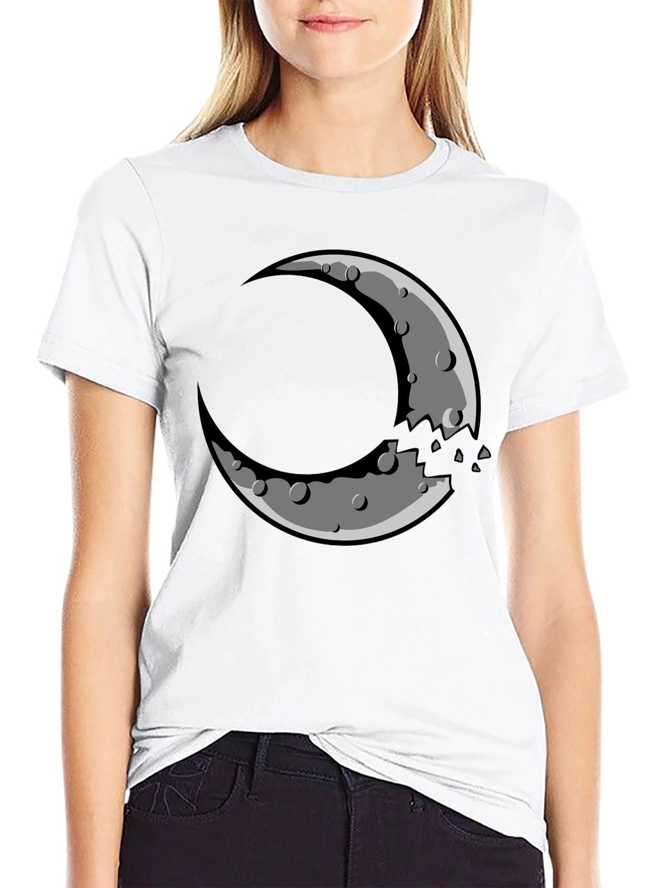 Black Crescent Moon Graphic Tee - Black Cotton Blend Shirt view 9