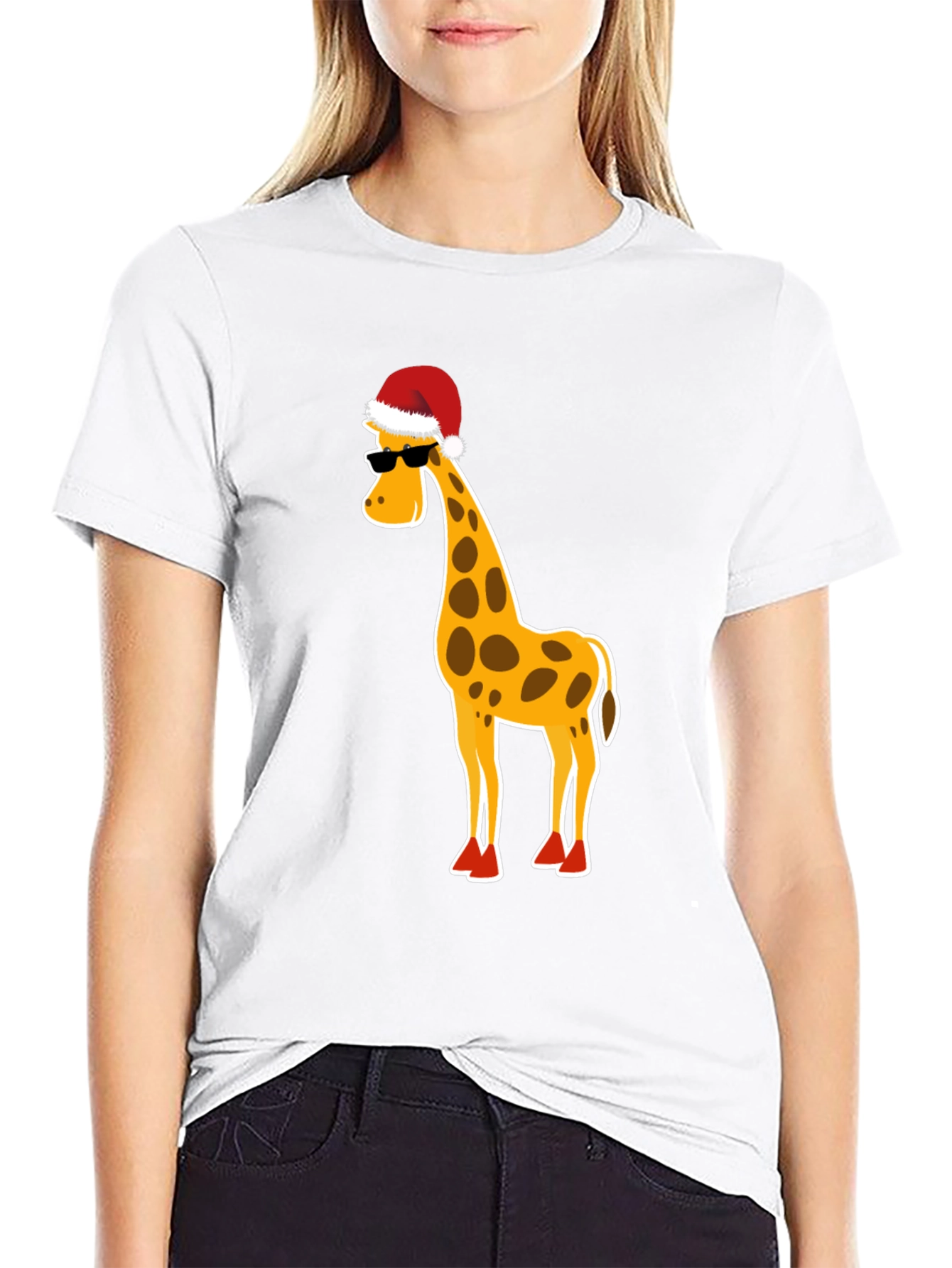 Black Festive Giraffe T-Shirt: Holiday Humor Apparel view 9