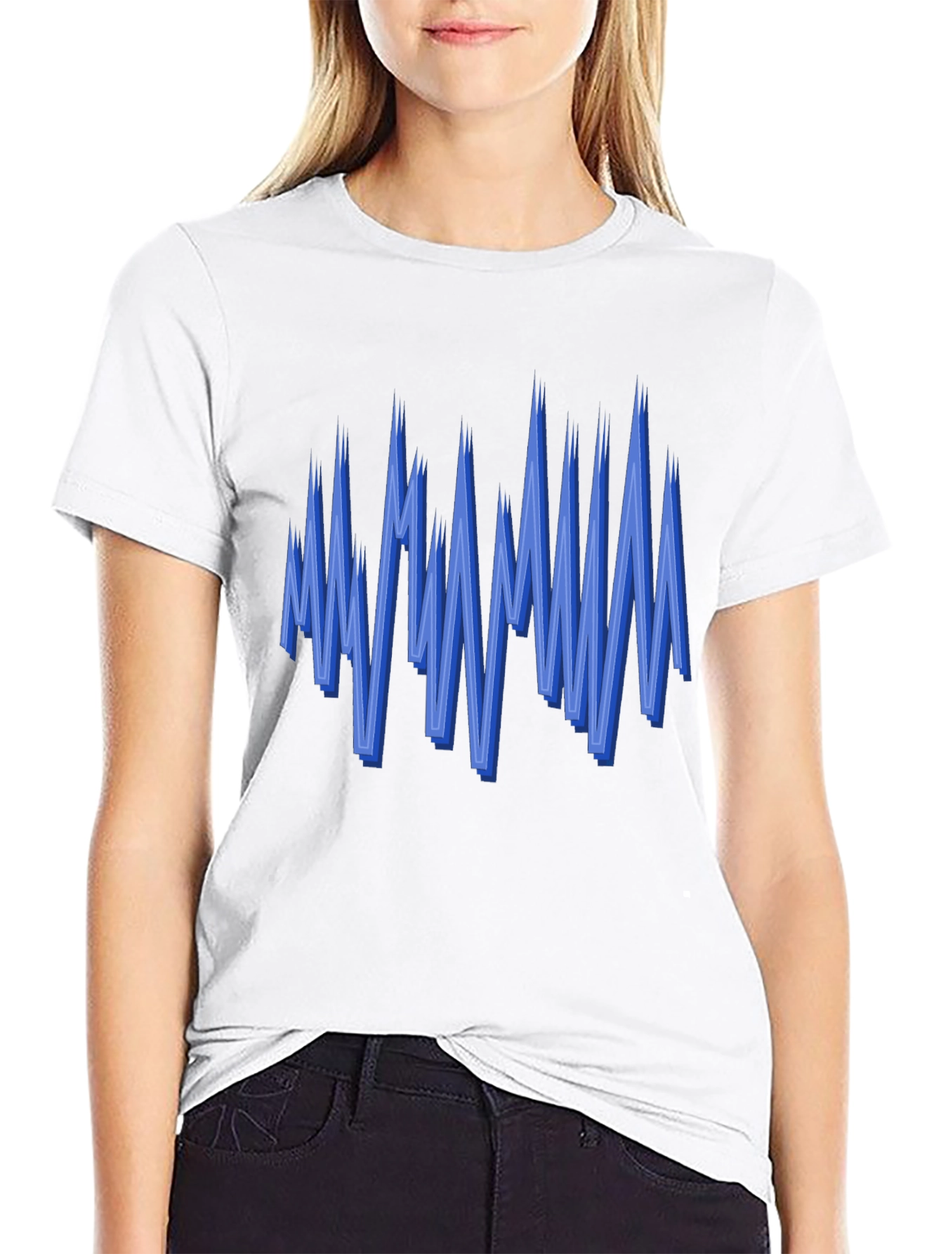 Black Abstract Blue Graphic Print Black Tee view 9