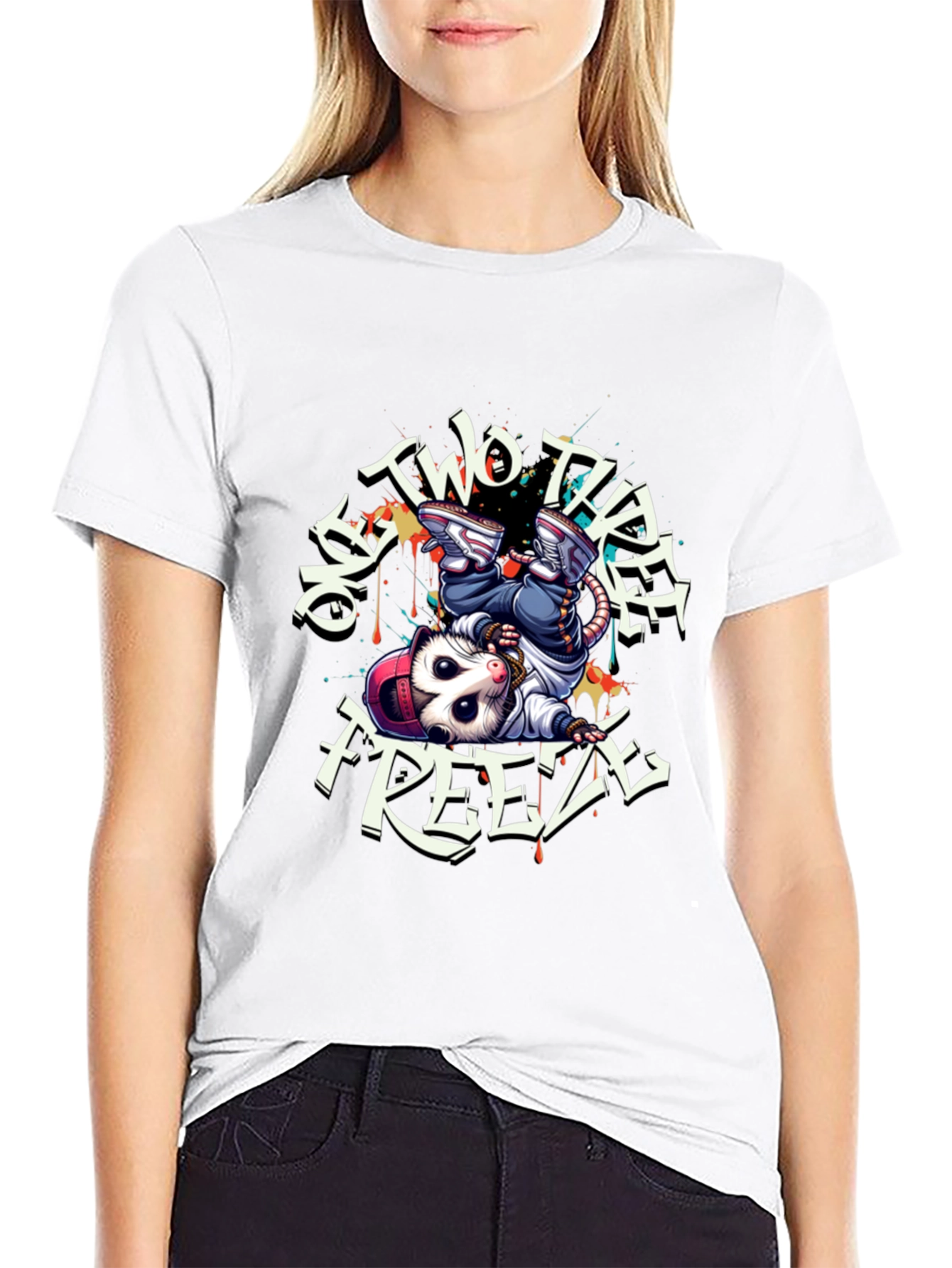Black Cool Opossum Breakdance T-Shirt view 9