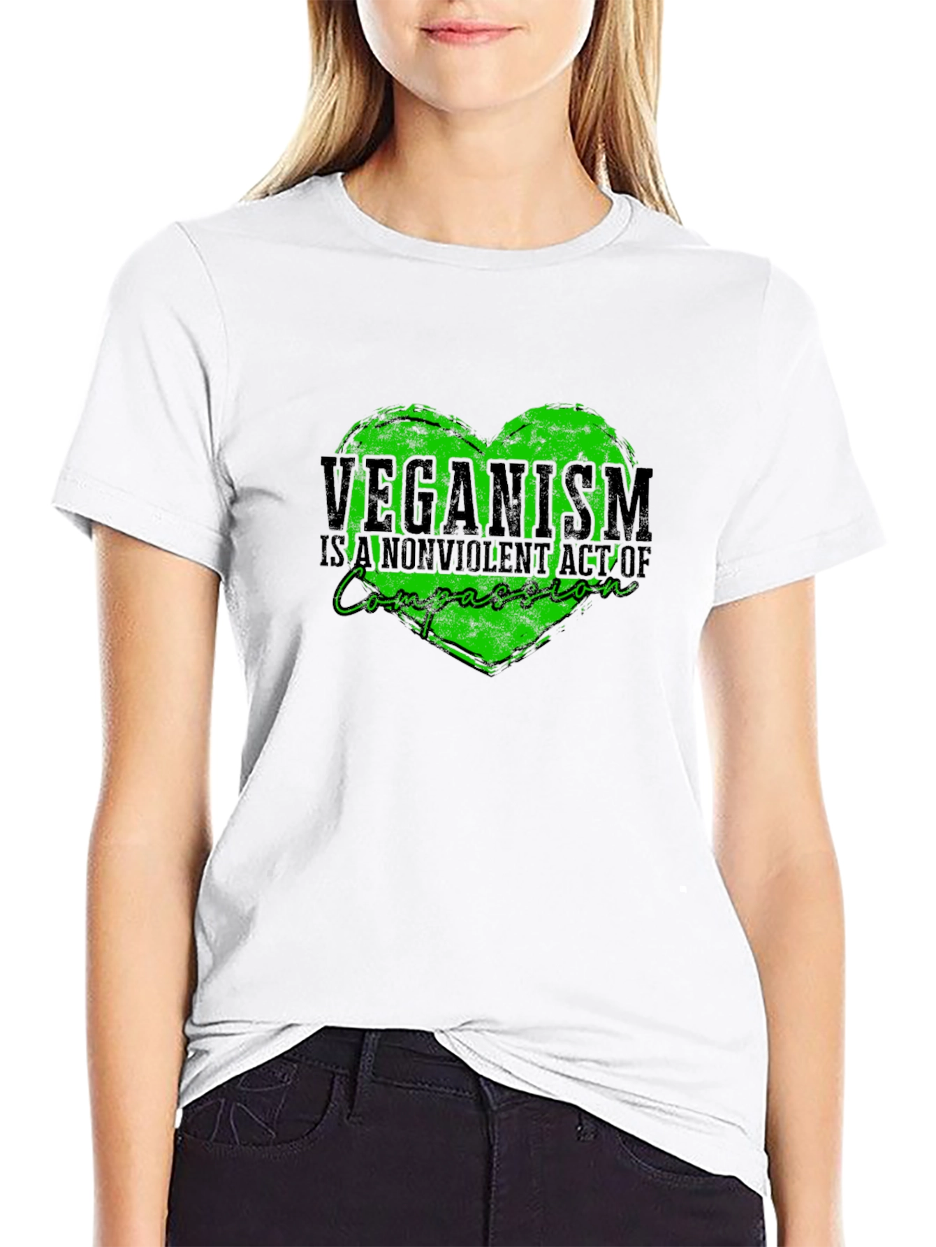 Veganism Compassion Heart Black T-Shirt - 9