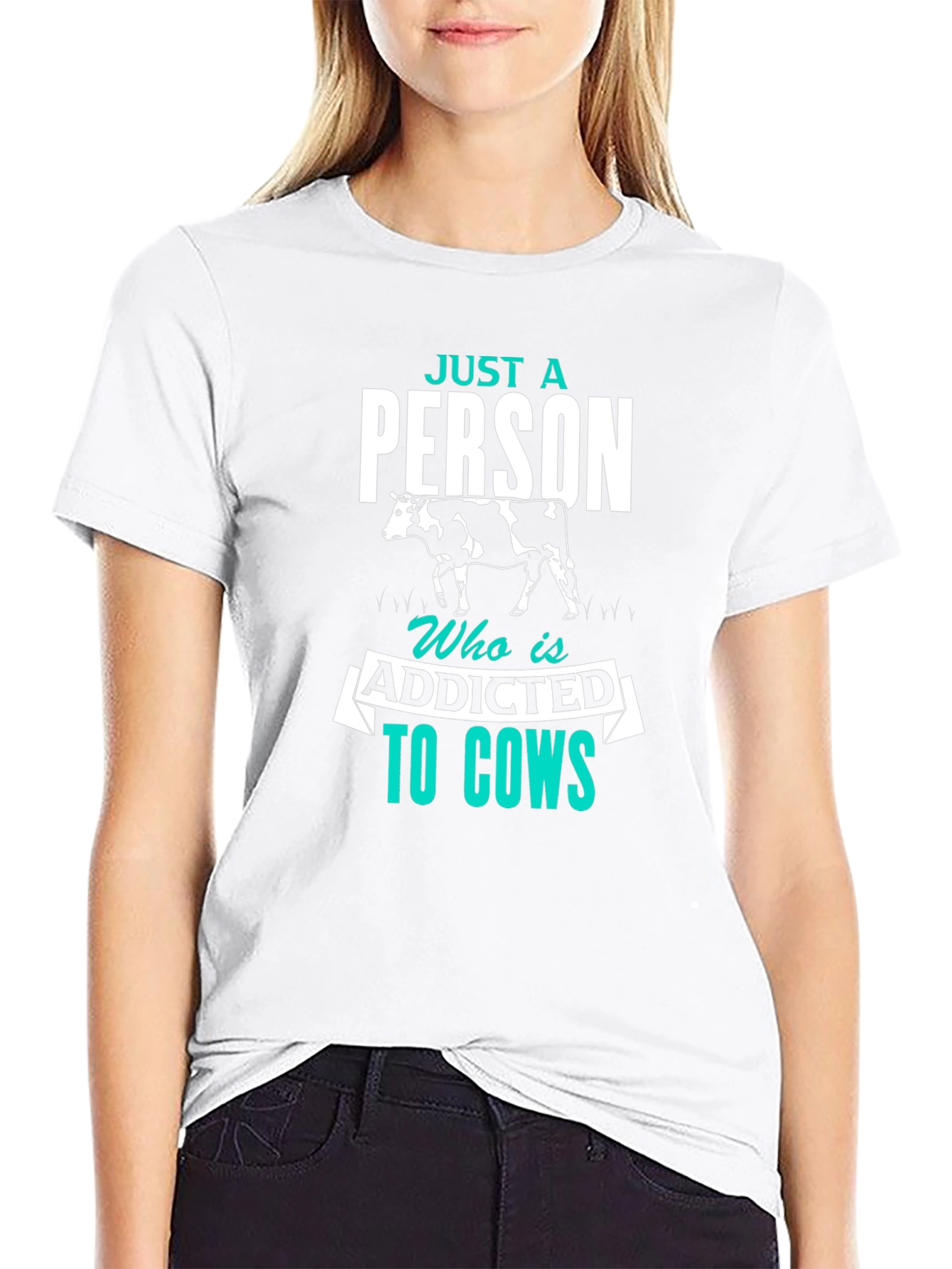 Black Cow Lover T-Shirt - Just a Person Addicted to Cows view 9