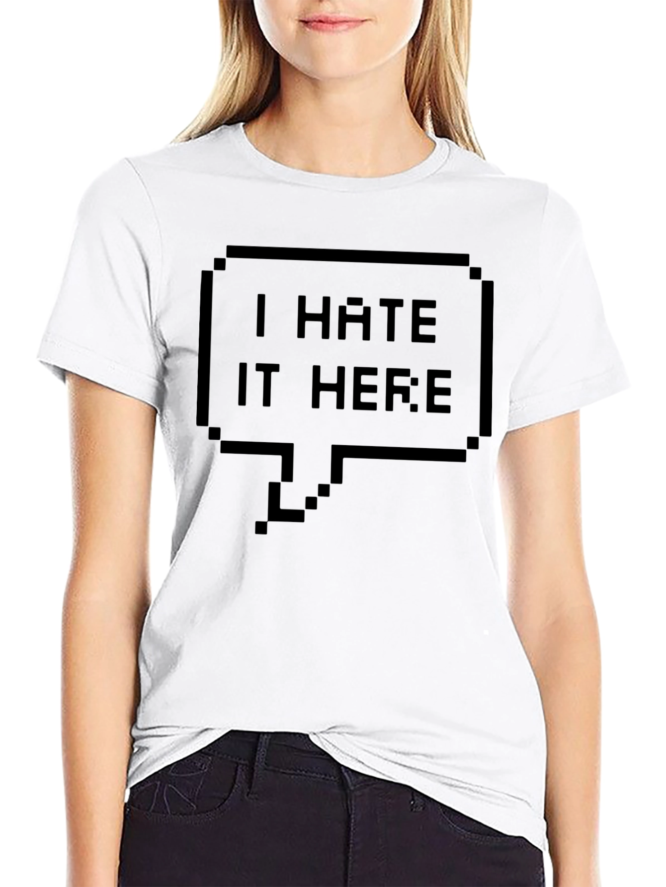 Black I Hate It Here Graphic Tee - Pixel Art Shirt view 9