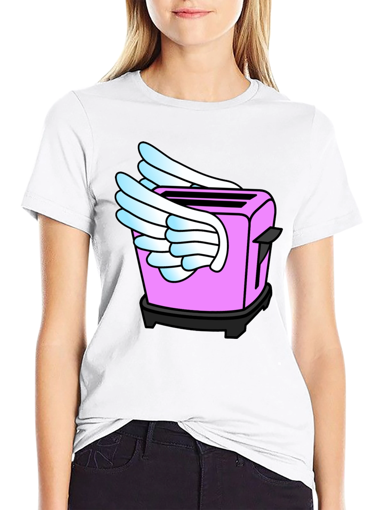 Black Whimsical Toaster Wings Black T-Shirt view 9