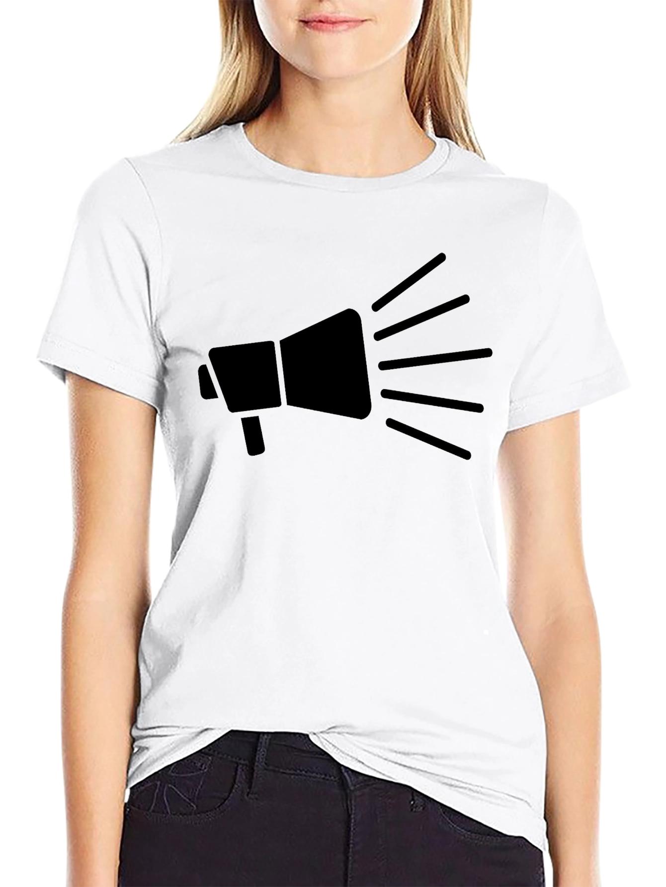 Black Megaphone Graphic Tee - Bold Black Cotton Shirt view 9