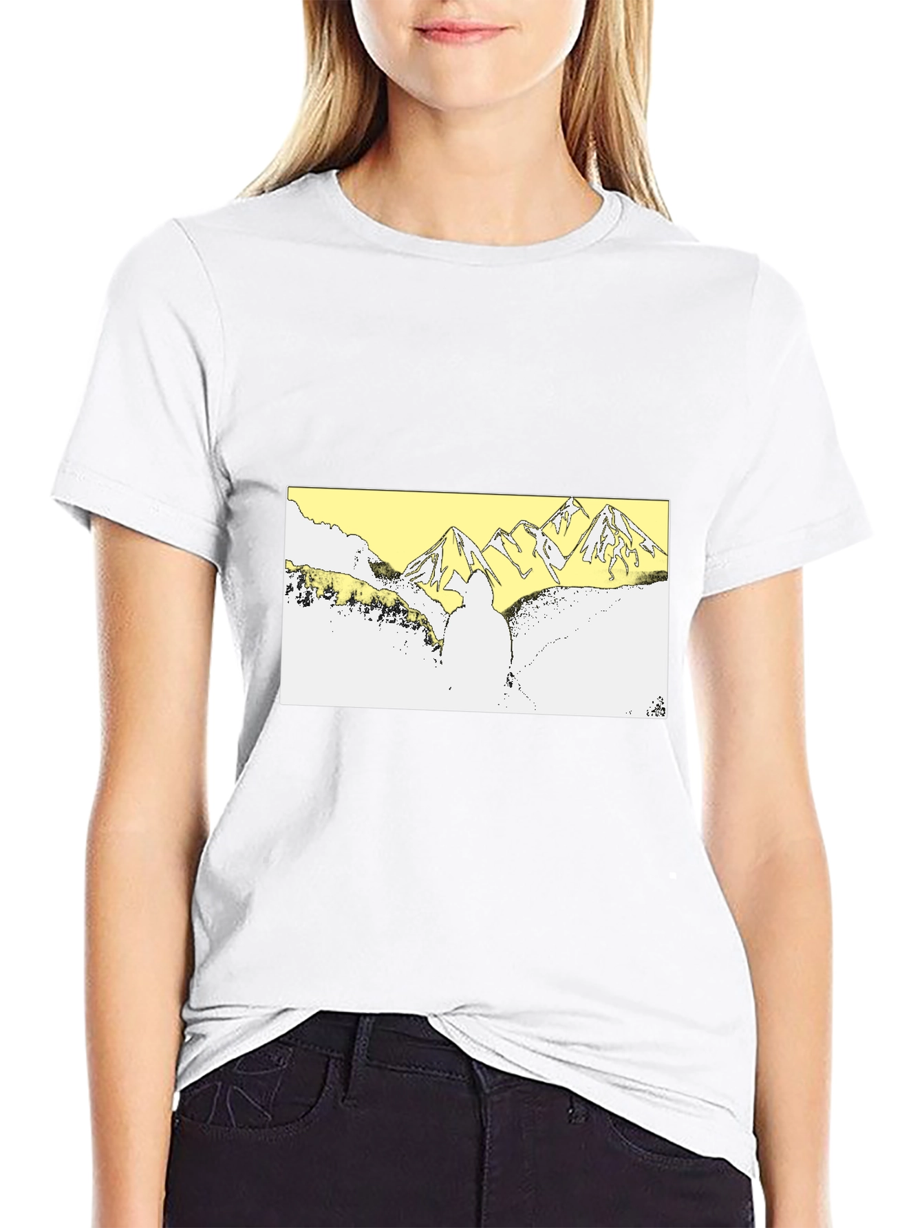 Black Black T-Shirt with Mountain Landscape Graphic view 9