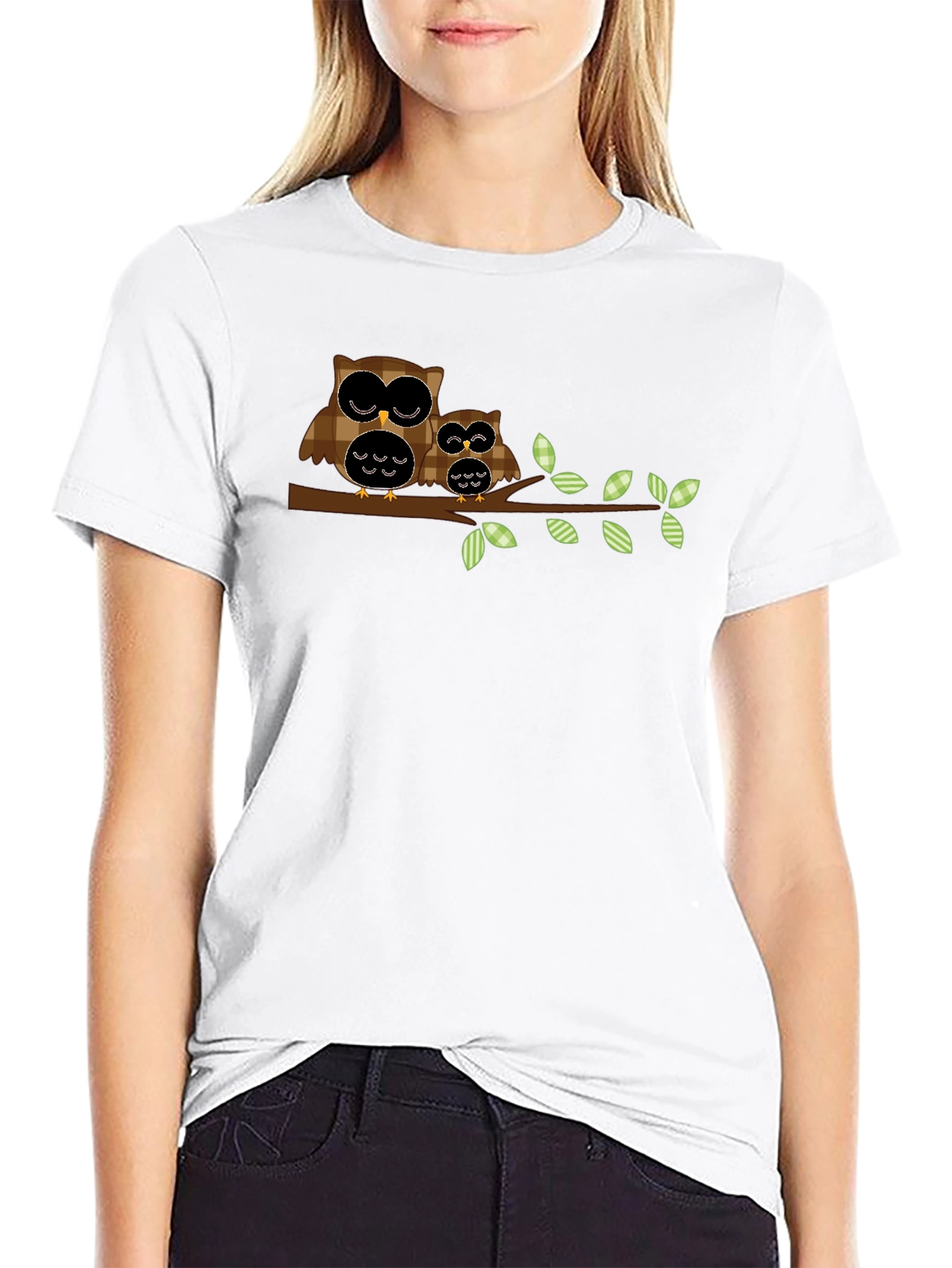 Black Owl Family Tree Branch Black T-Shirt view 9