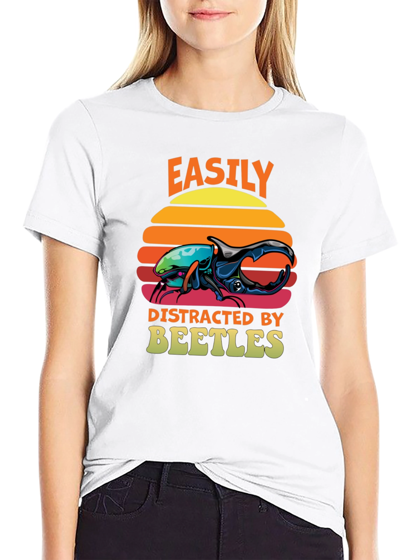 Black Easily Distracted by Beetles T-Shirt view 9