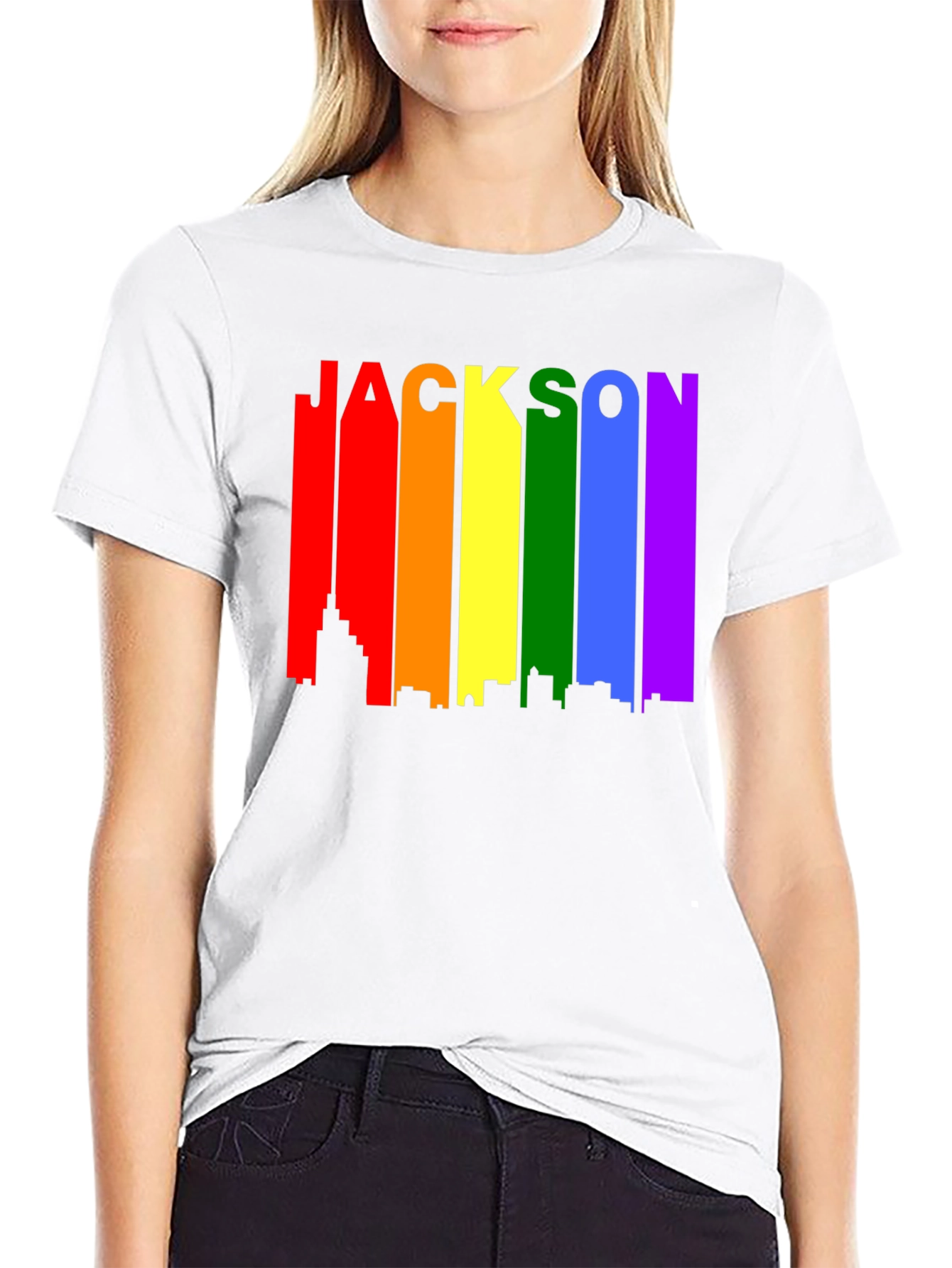 Black Jackson Rainbow Skyline Pride T-Shirt view 9