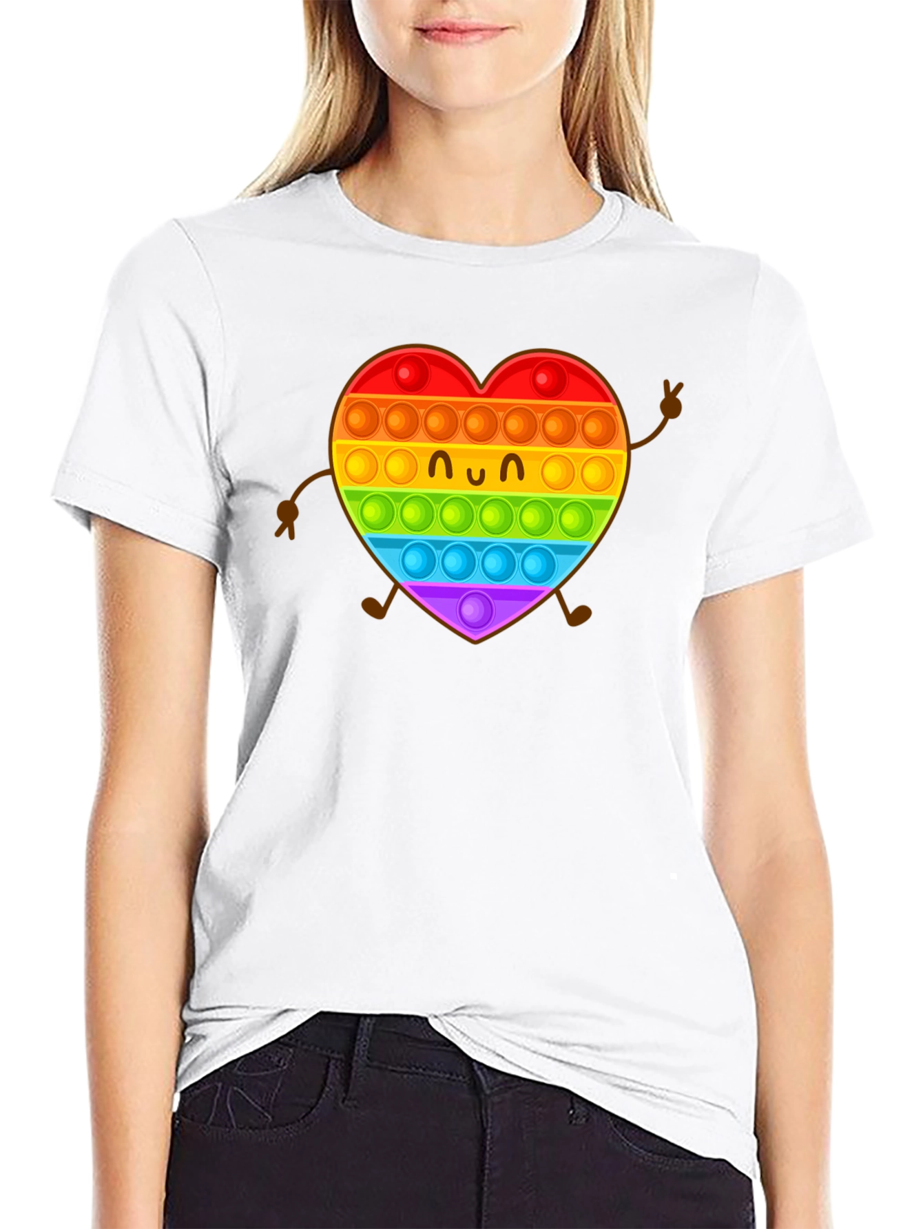 Black Rainbow Heart Pop It Graphic Tee view 9
