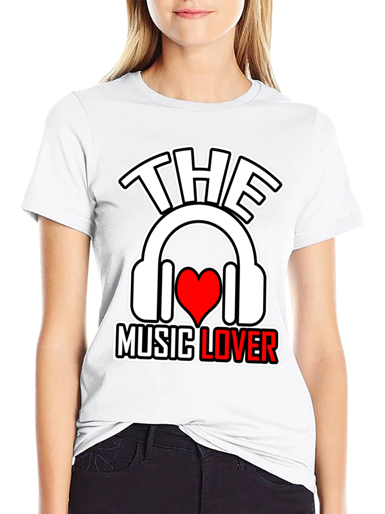 Black The Music Lover T-Shirt - Headphones & Heart view 9