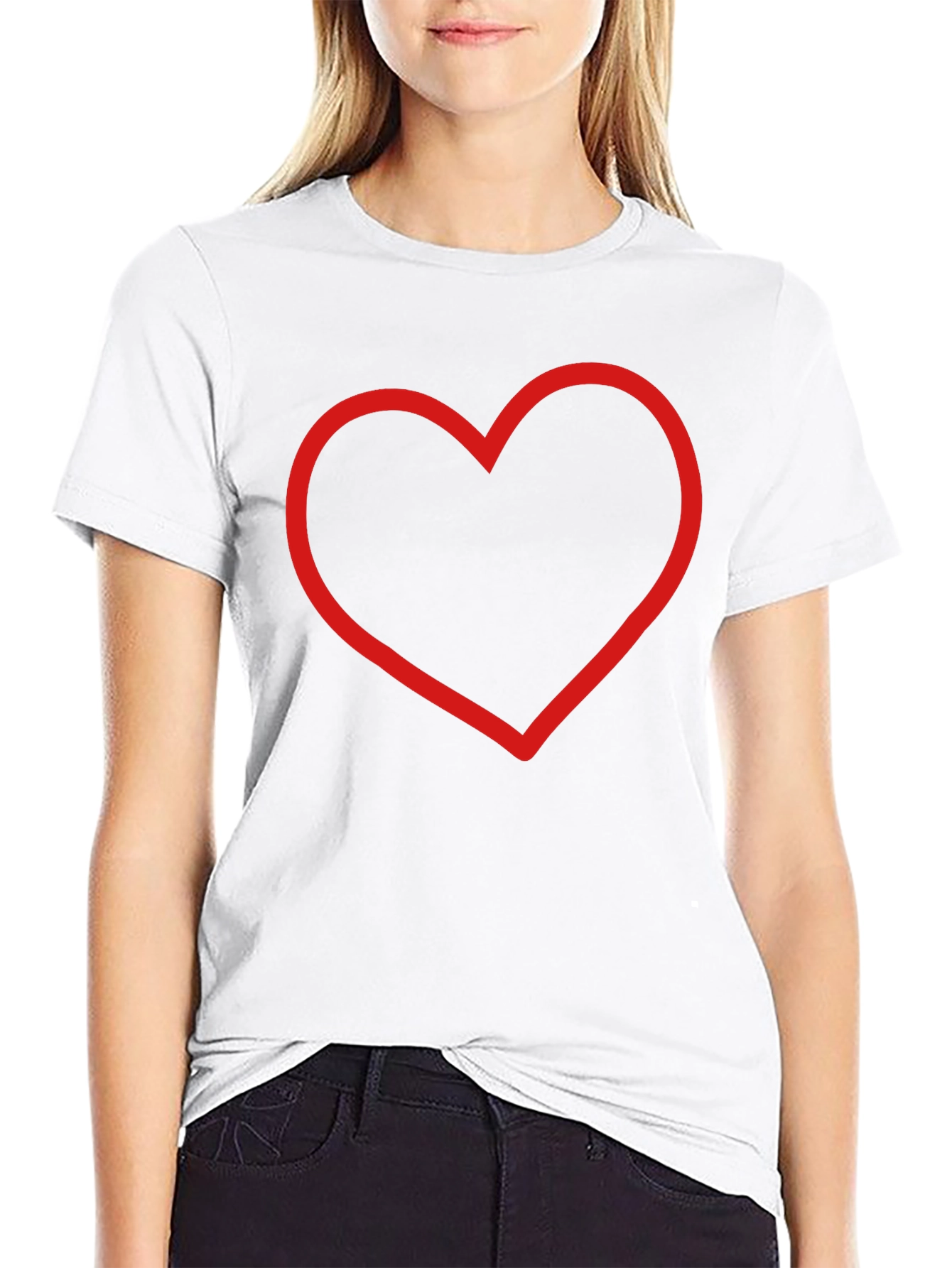Black Red Heart Outline Black T-Shirt - Stylish & Simple view 9