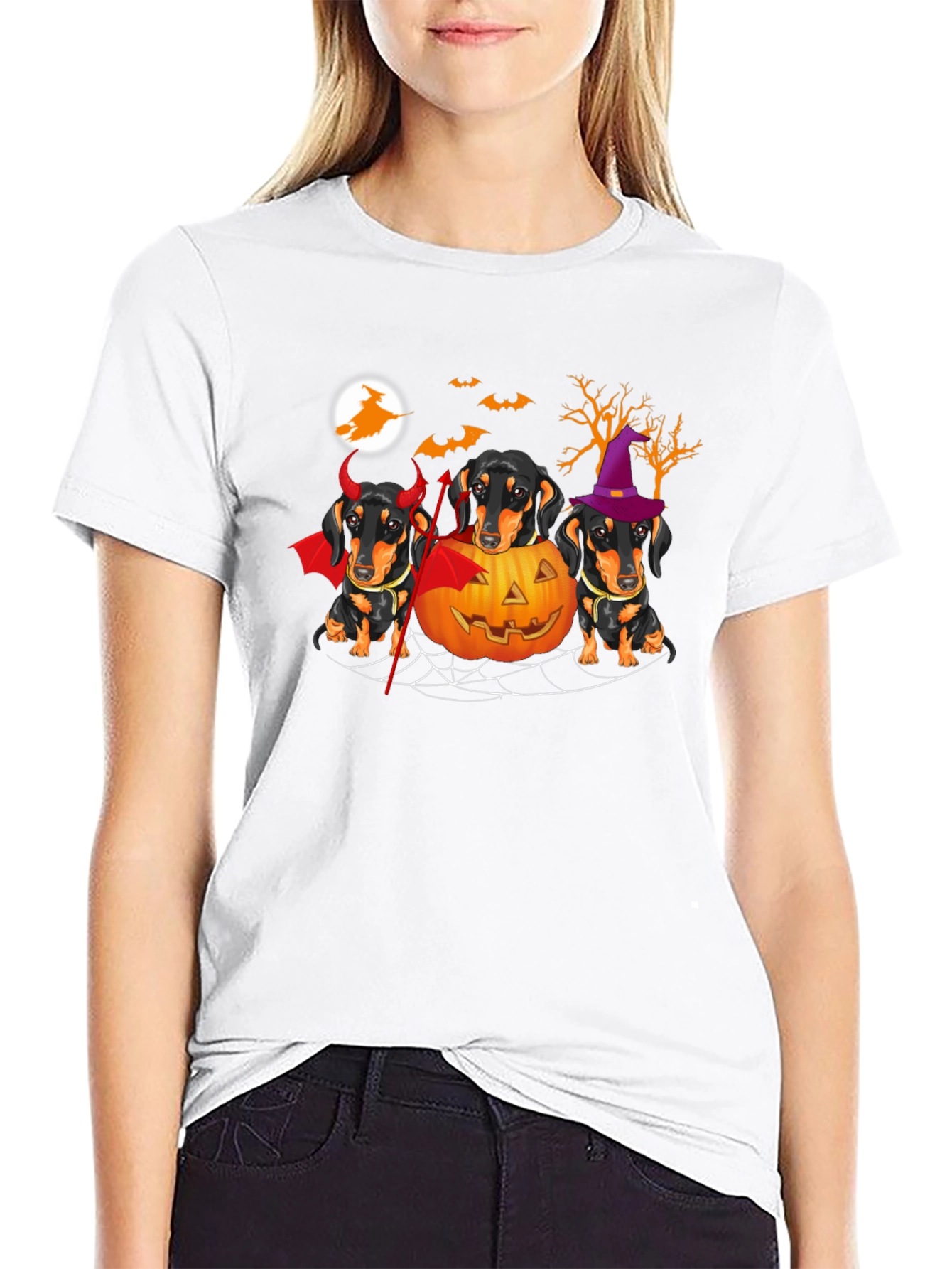 Black Halloween Dachshund T-Shirt view 9