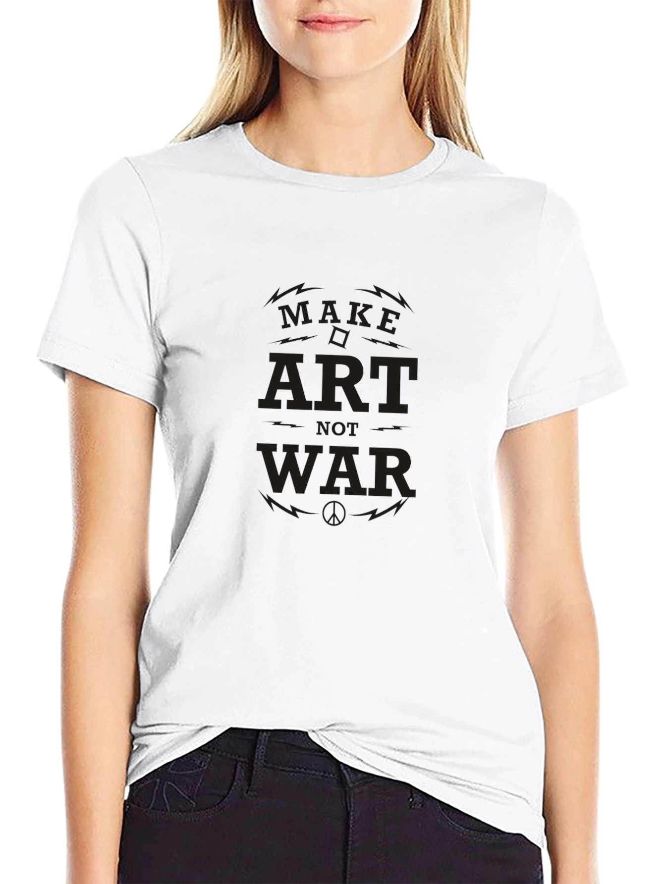 Black Make Art Not War Graphic Tee - Black Casual T-Shirt view 9