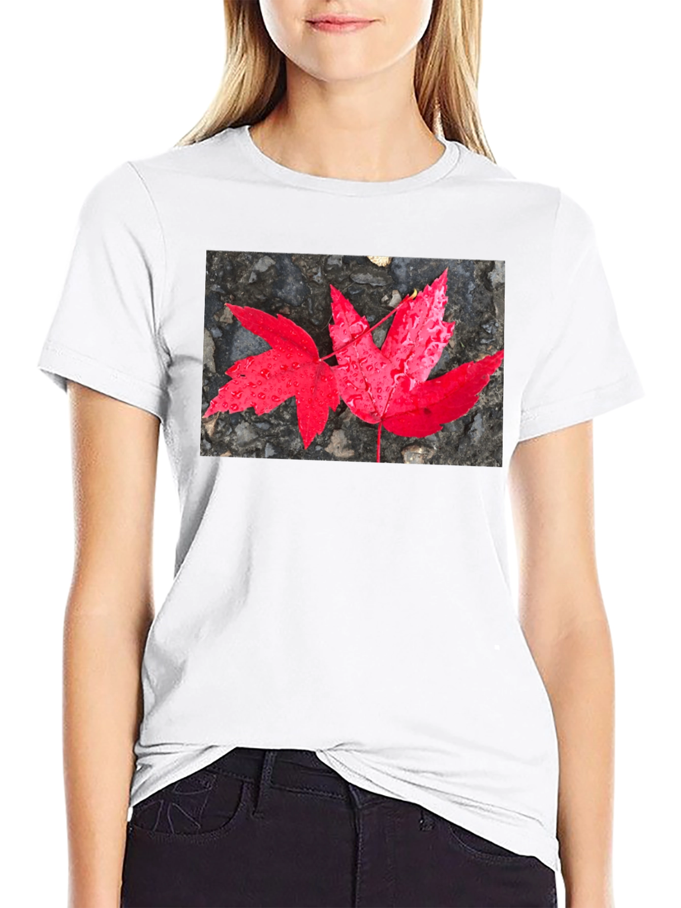 Black Red Maple Leaf Graphic T-Shirt view 9